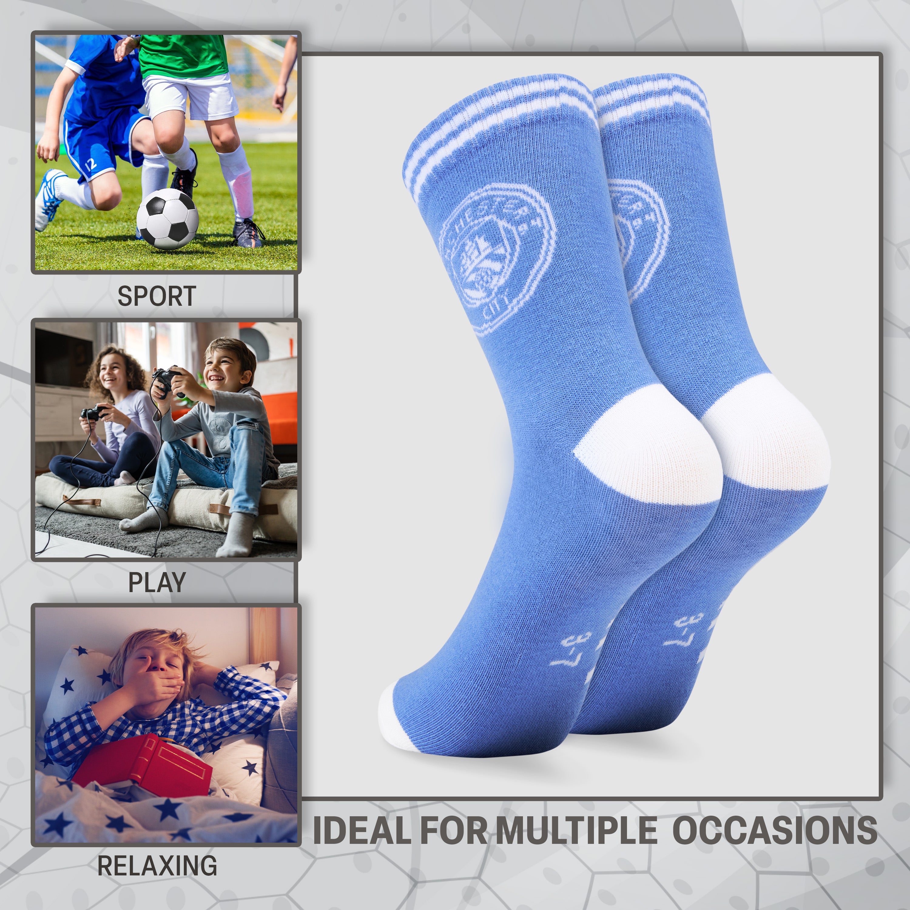 Manchester City F.C. Boys Novelty Socks with Mini Football, Breathable Comfy - Get Trend