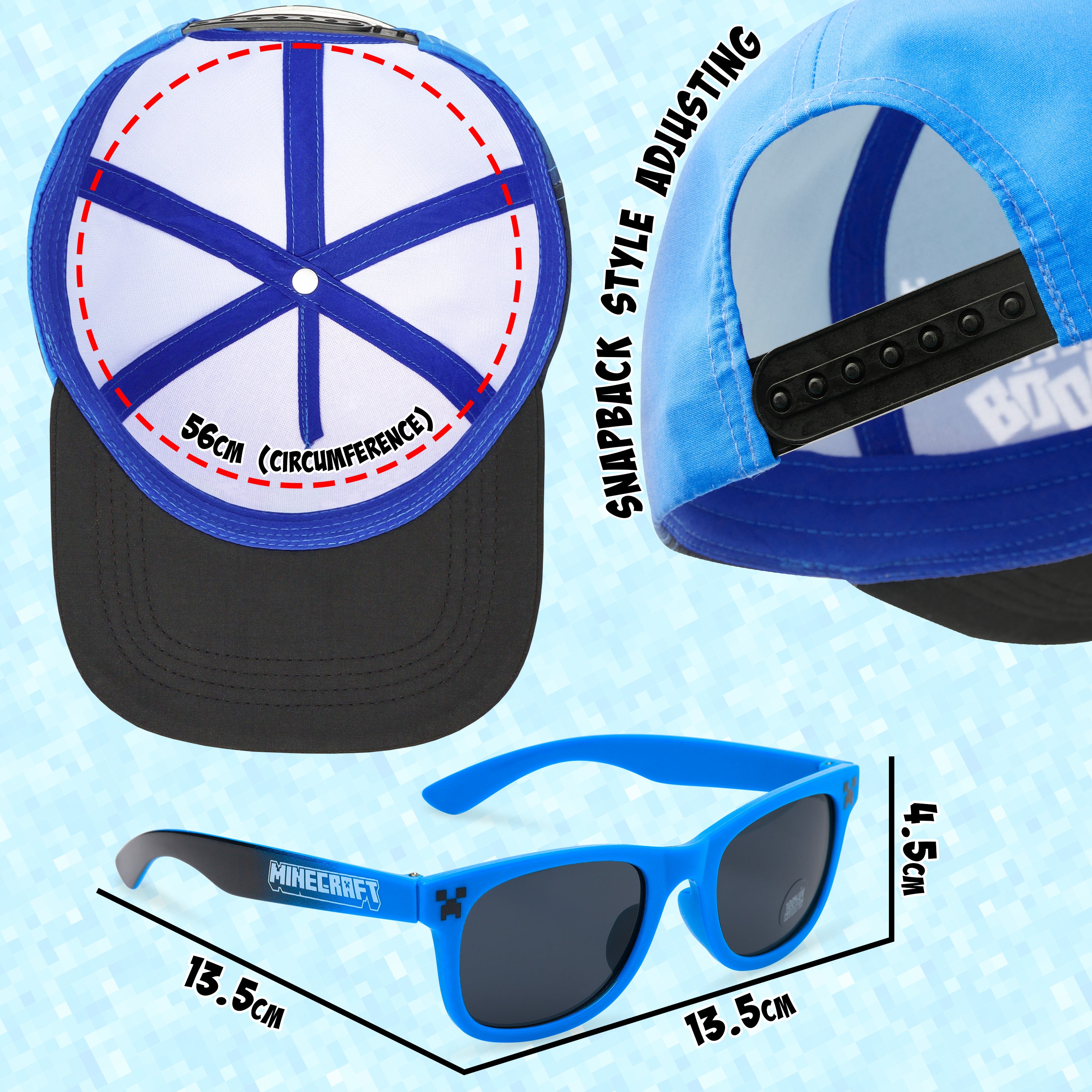 Minecraft Baseball Cap and;Sunglasses Set, Adjustable Hat 100% UV Protection Kids Boys - Get Trend