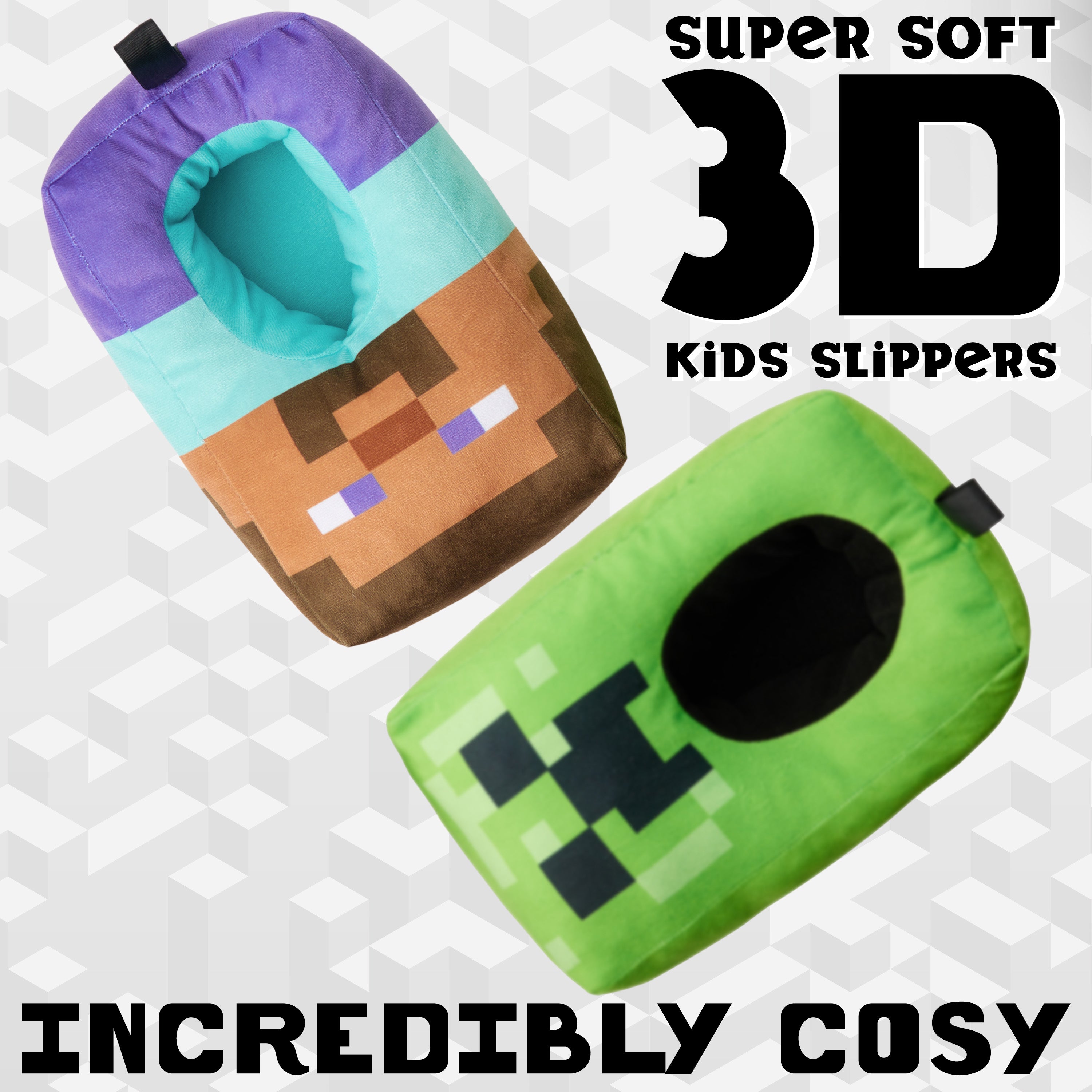 Minecraft Boys Slippers, Cosy Creeper Indoor House Shoes - Gamer Gifts for Boys - Get Trend
