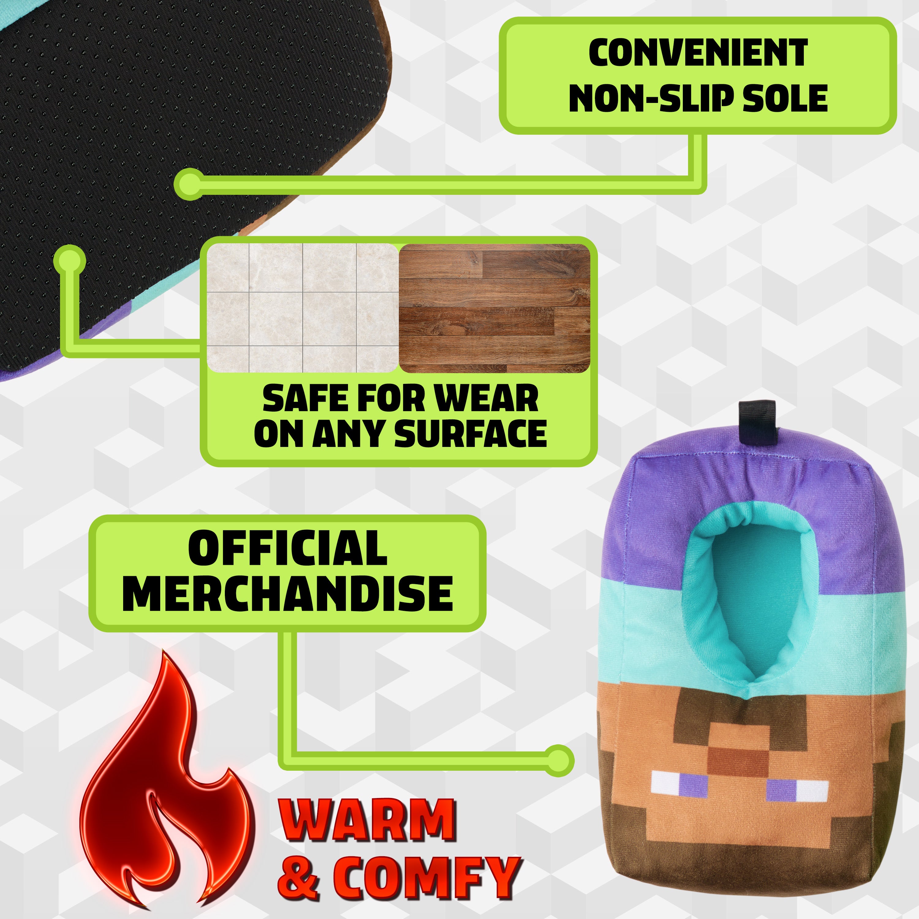 Minecraft Boys Slippers, Cosy Creeper Indoor House Shoes - Gamer Gifts for Boys - Get Trend