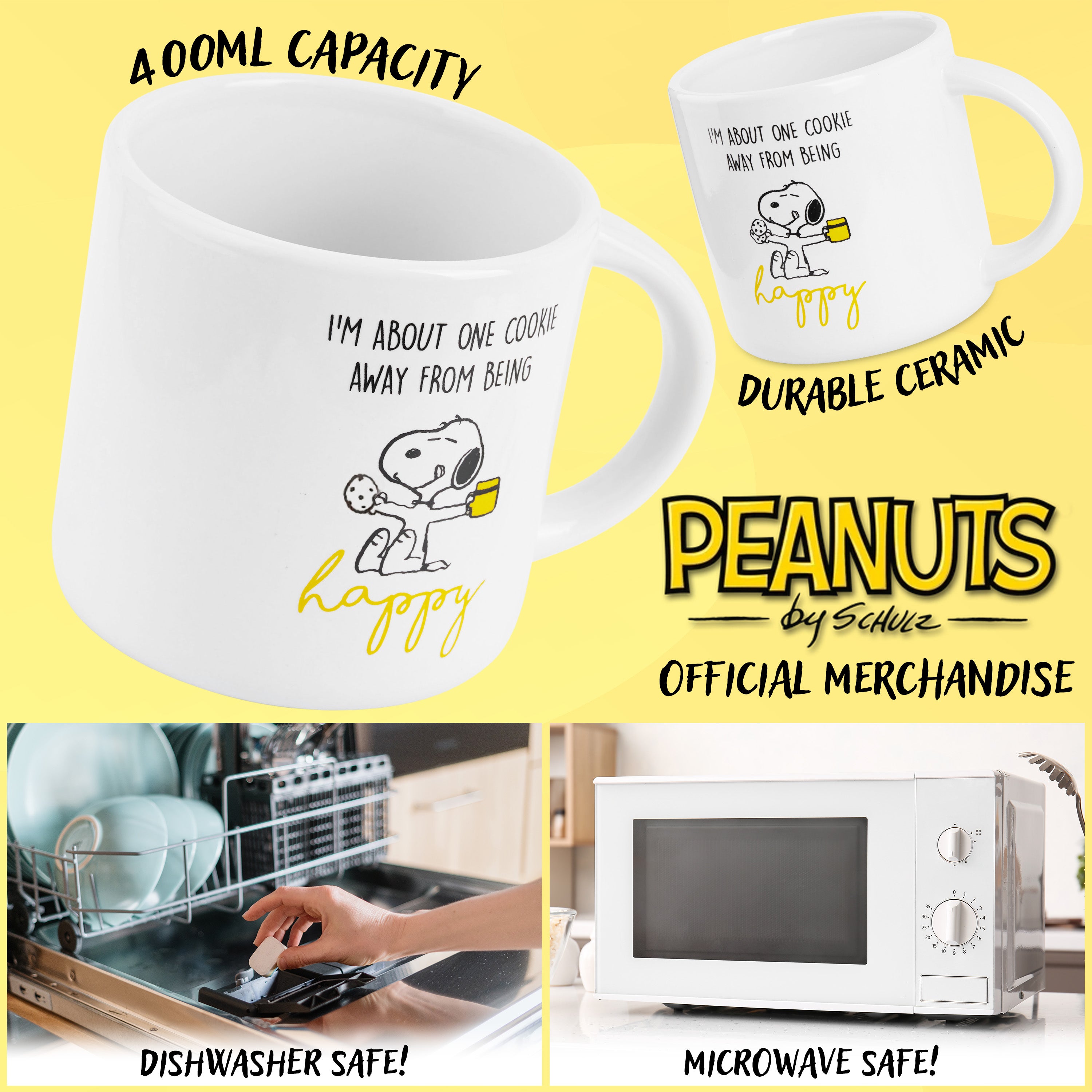 Peanuts Snoopy Coffee Cup Ceramic Mug Cute Cappuccino or Tea Cup for Women Teens Mum Wife Work Office Gifts for Women (White/Yellow Coffee, 400ml) - Get Trend