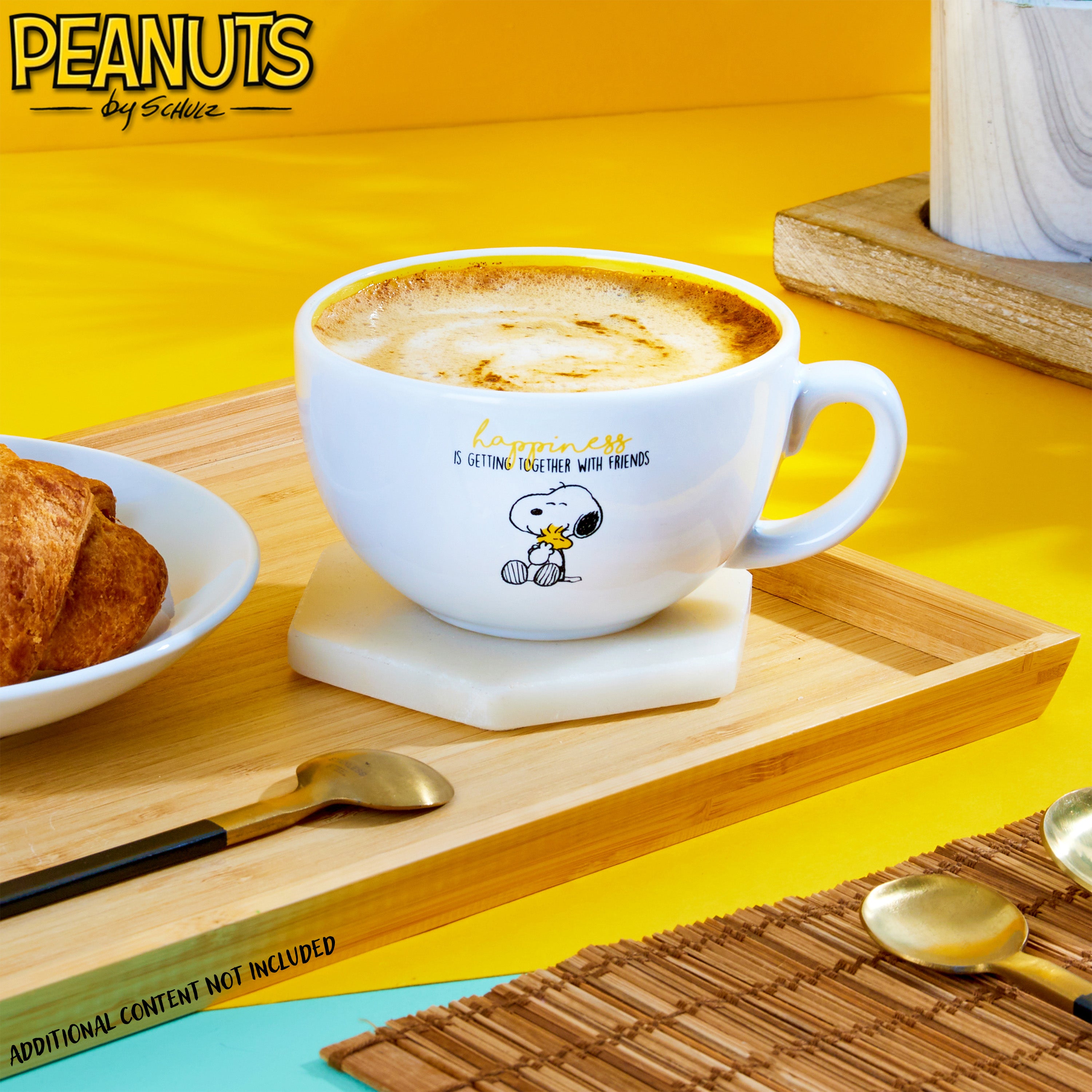 Peanuts Snoopy Coffee Cup Ceramic Mug Cute Cappuccino or Tea Cup for Women Teens Mum Wife Work Office Gifts for Women (White/Yellow Cappuccino, 340ml) - Get Trend