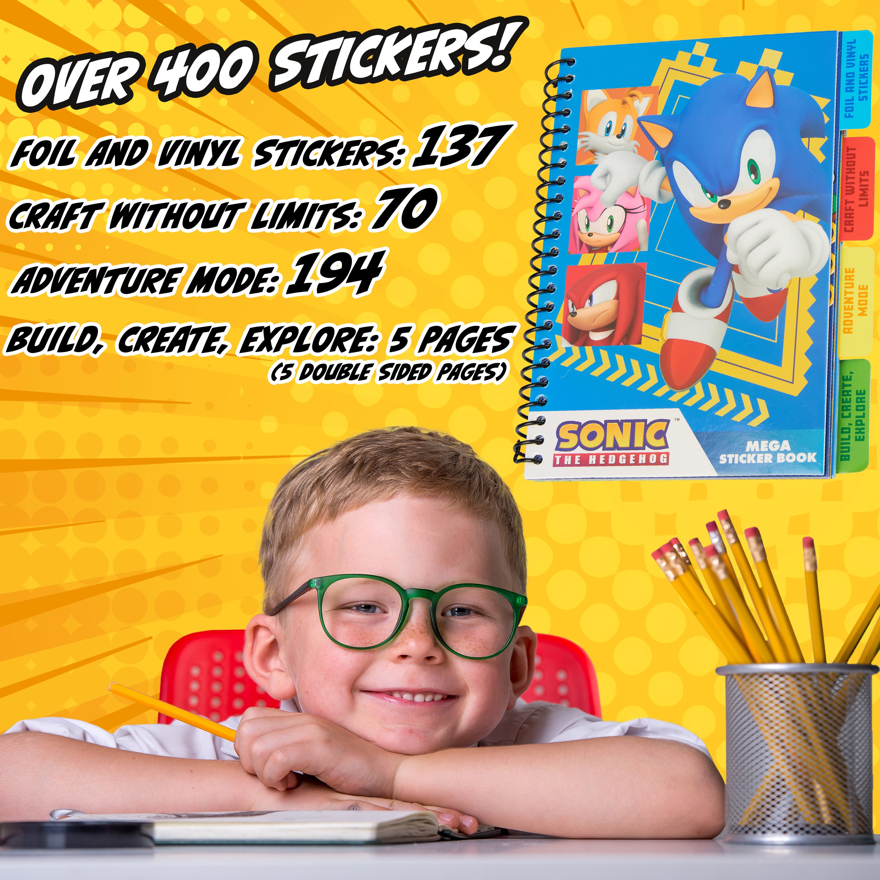 SONIC THE HEDGEHOG Sticker Book for Kids Teens Activity Book 28 Sticker Sheets Shadow Knuckles 400+ Collector Stickers for Scrapbooking Art Activity Set - Get Trend