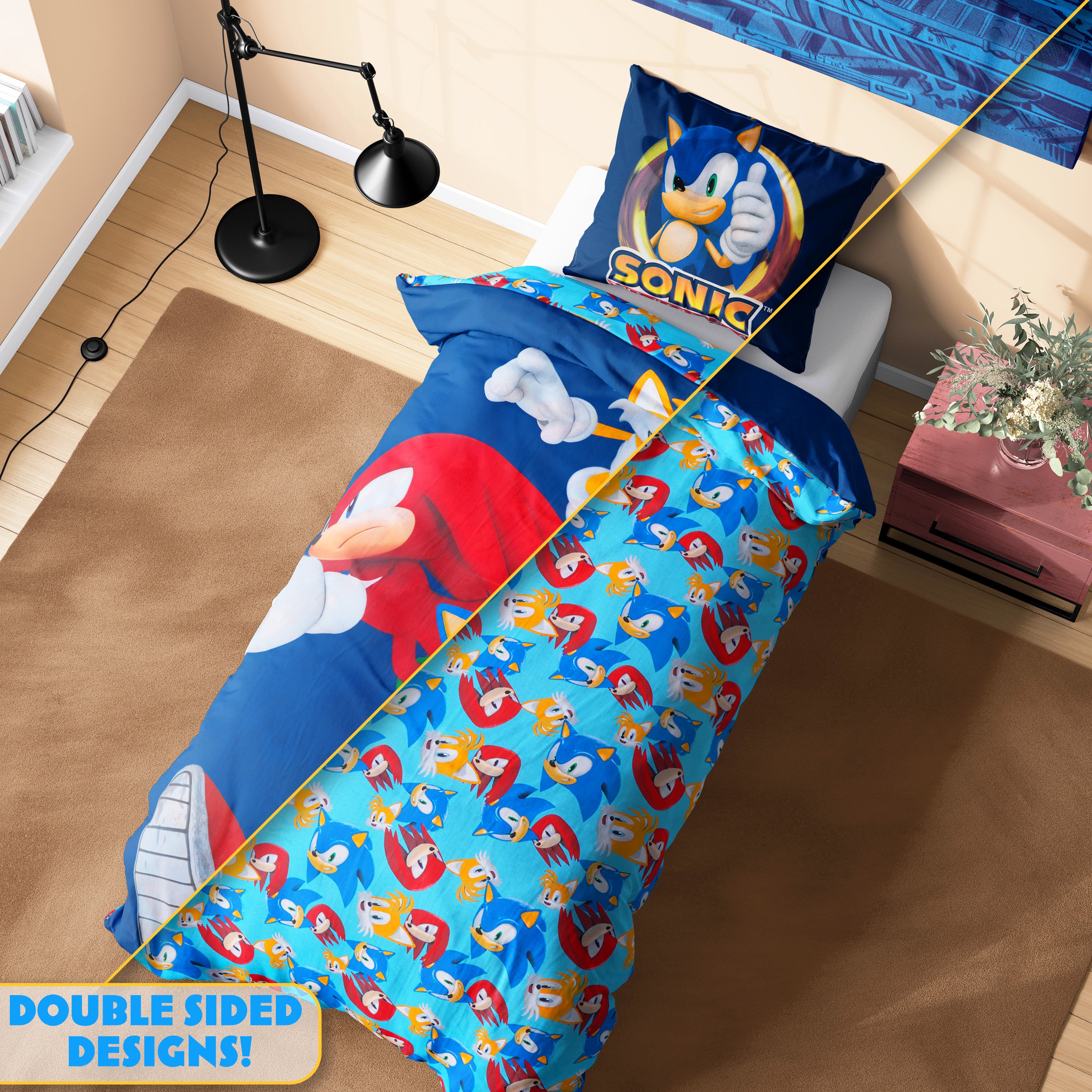 SONIC THE HEDGEHOG Duvet Cover and Pillowcase Set - Single Size - Get Trend