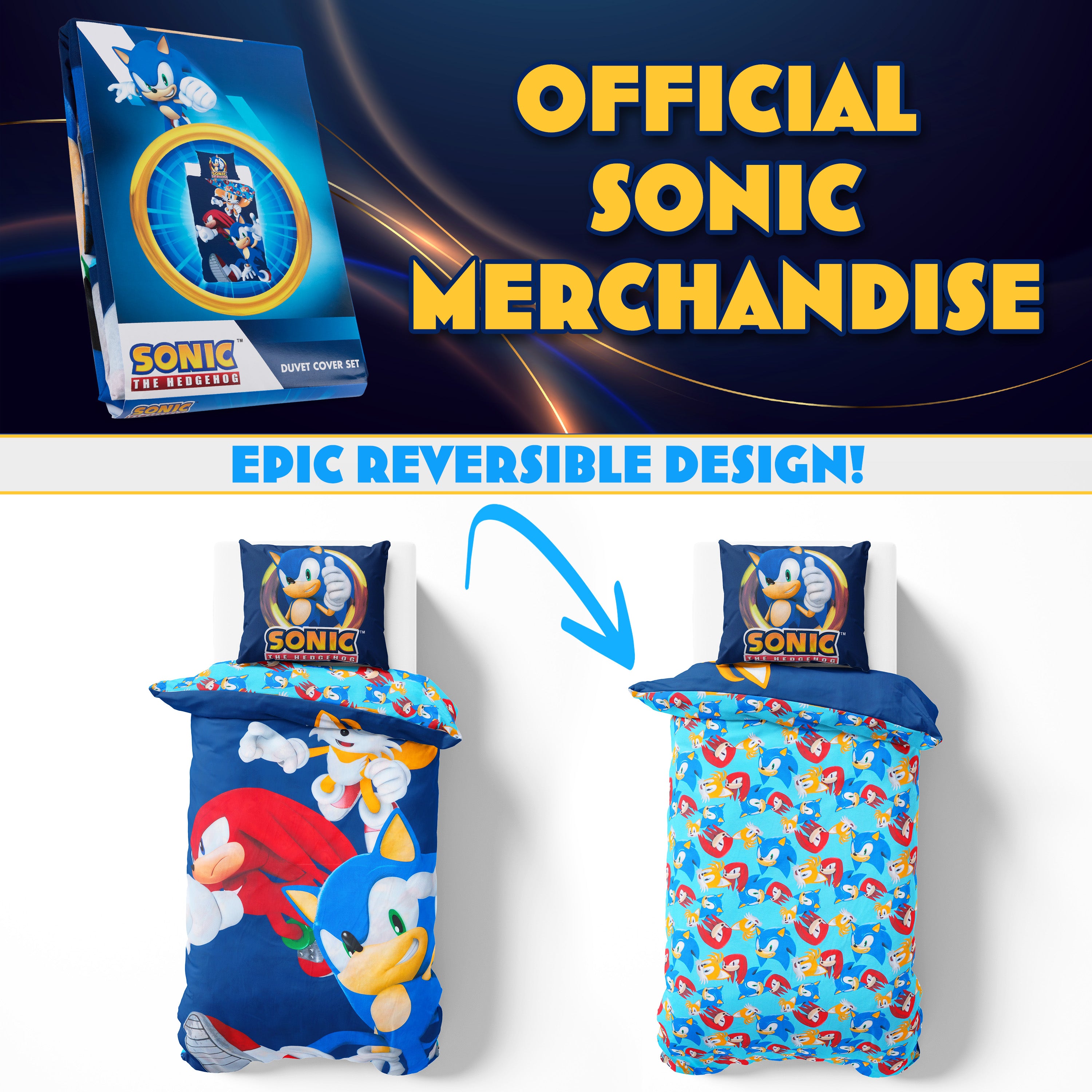 SONIC THE HEDGEHOG Duvet Cover and Pillowcase Set - Single Size - Get Trend