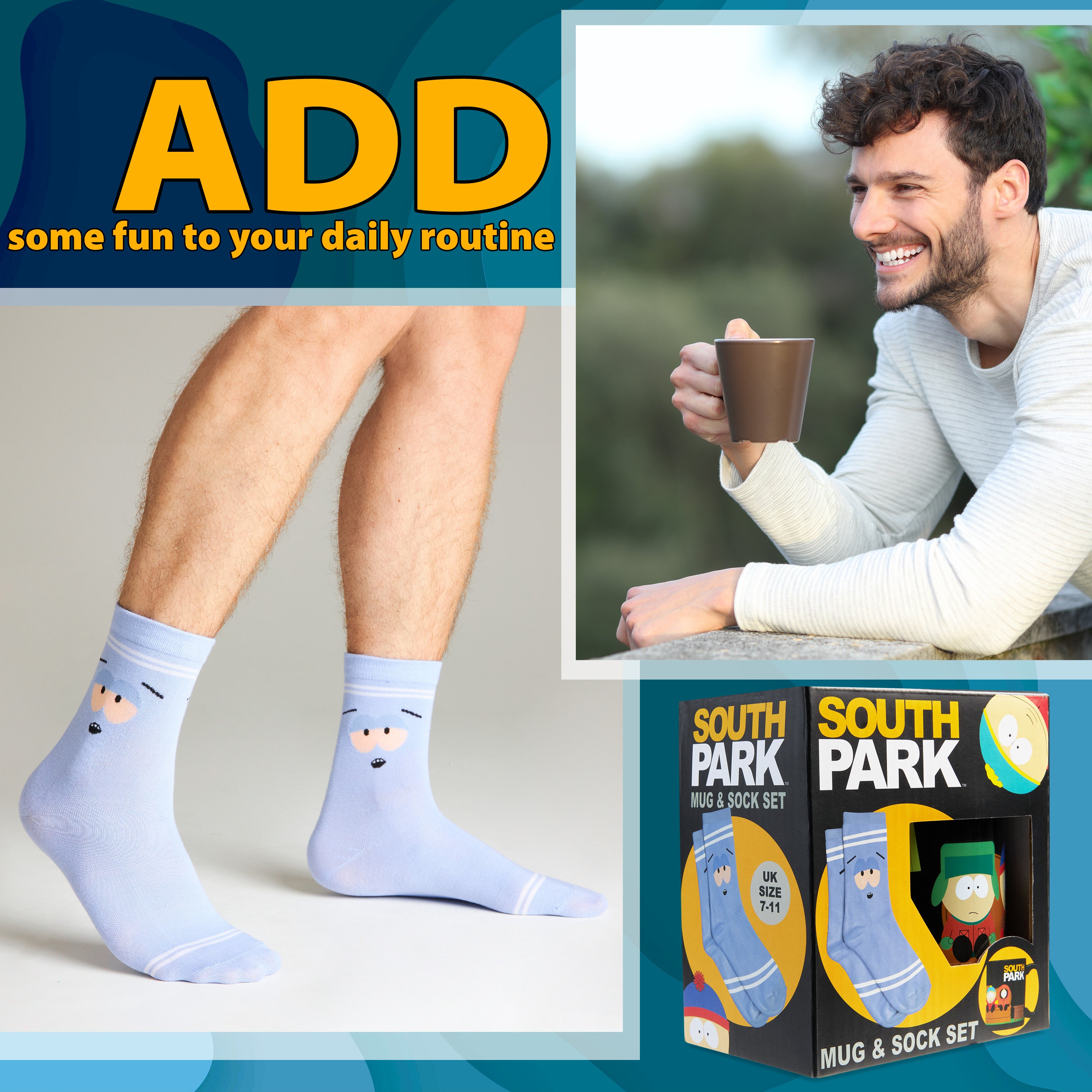 South Park Mug and Socks Gift Set, Calf Socks and 330ml Ceramic Coffee & Tea Mug - Get Trend