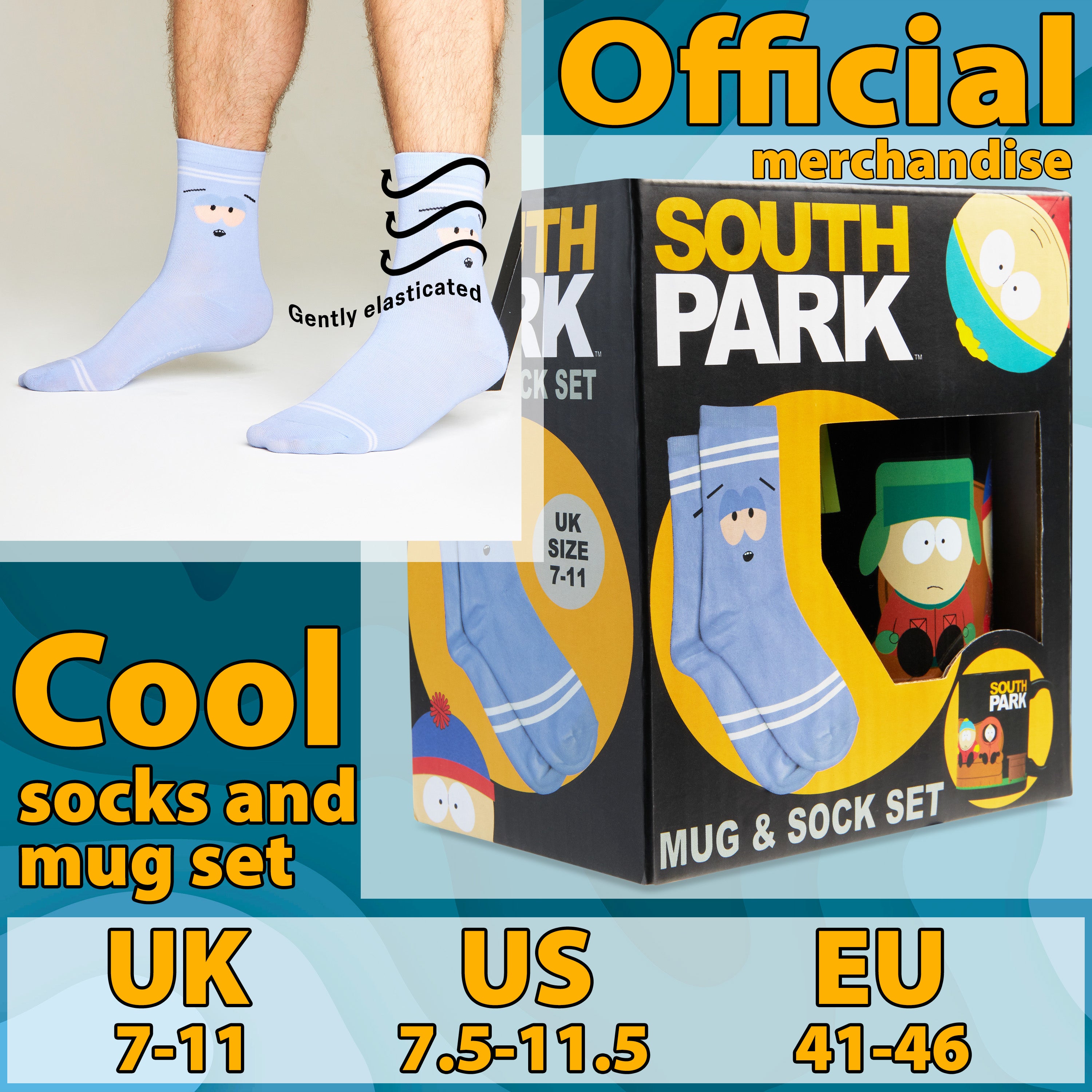 South Park Mug and Socks Gift Set, Calf Socks and 330ml Ceramic Coffee & Tea Mug - Get Trend