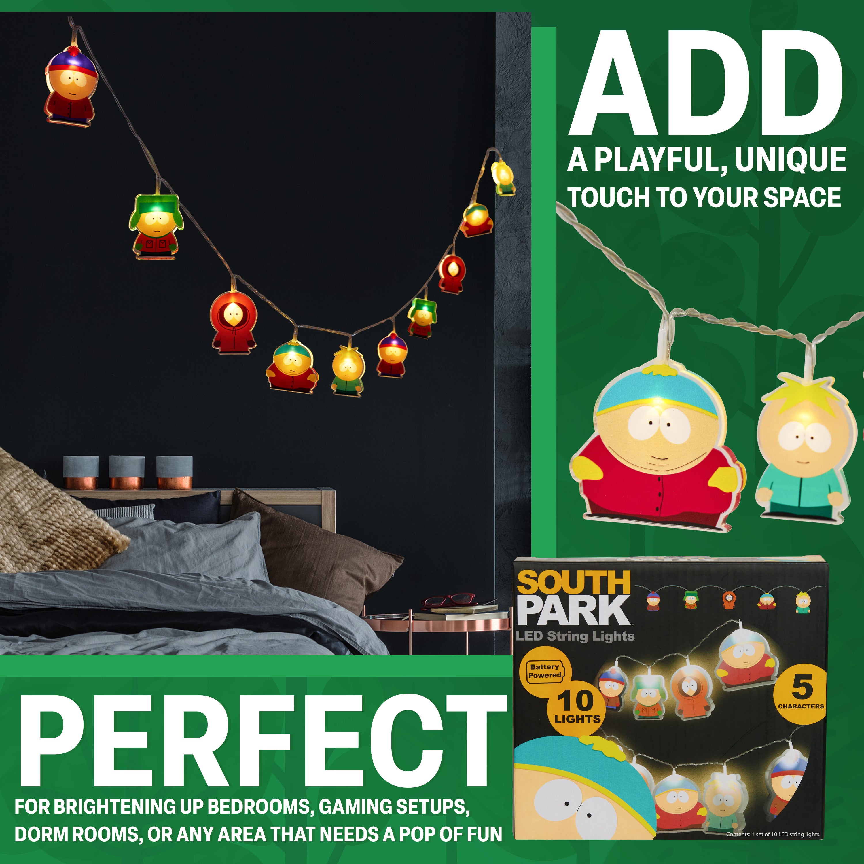 South Park LED String Lights 10 pcs, Funny Fairy Lights 1.65m, Indoor Décor Accessories - Get Trend