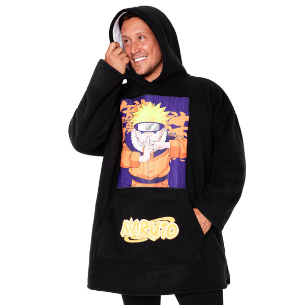 Naruto Blanket Hoodie for Men - Black/Orange - Get Trend