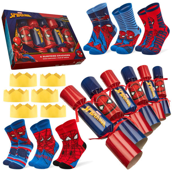 Disney Christmas Crackers Set of 6 with Socks Inside - Spiderman - Get Trend