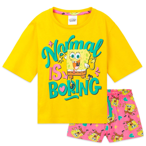 SPONGEBOB SQUAREPANTS Girls Pyjamas, Cropped T-Shirt & Shorts PJs for Girls - Get Trend