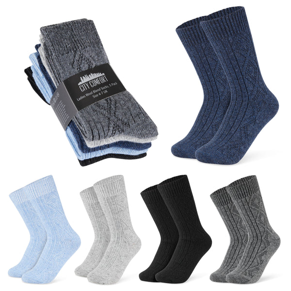 CityComfort Ladies Socks - Blue/Grey - Pack of 5 - Get Trend