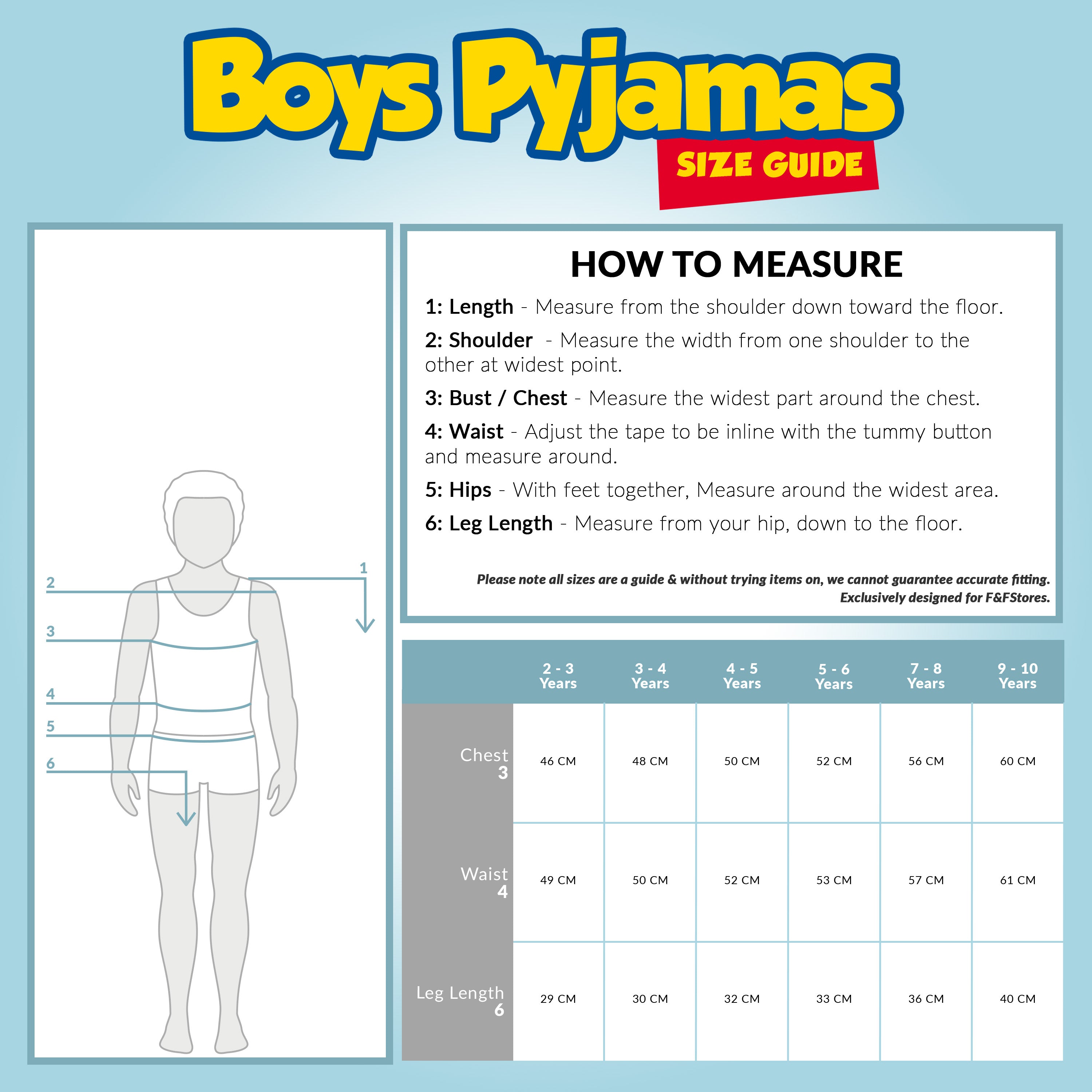 size guide Toy Story Boys PJs, Buzz, Woody, Forky Set