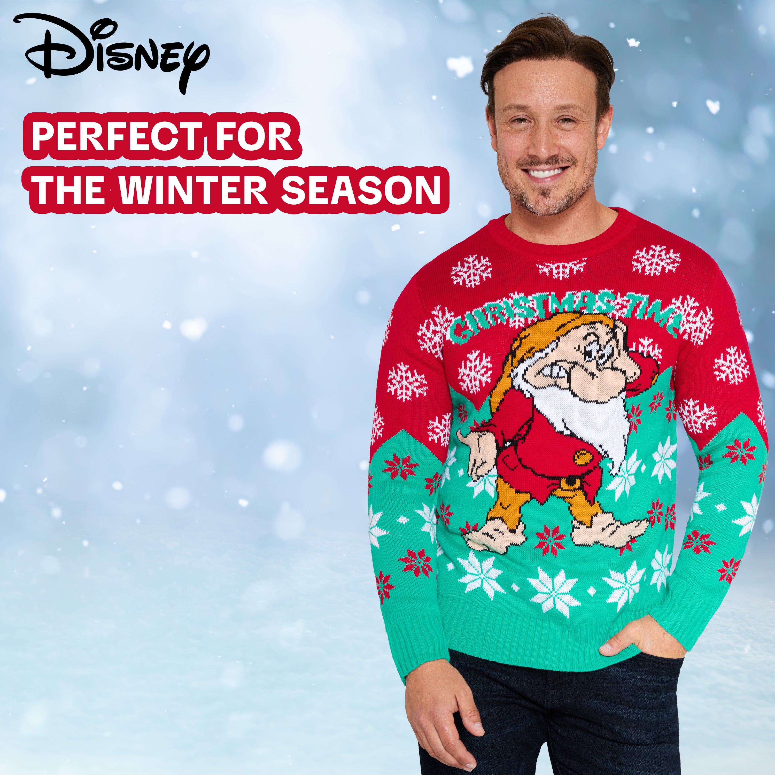 Disney Mens Christmas Jumper Crew Neck with Long Sleeves, Warm Cosy Xmas Jumper - Gifts for Men - Get Trend