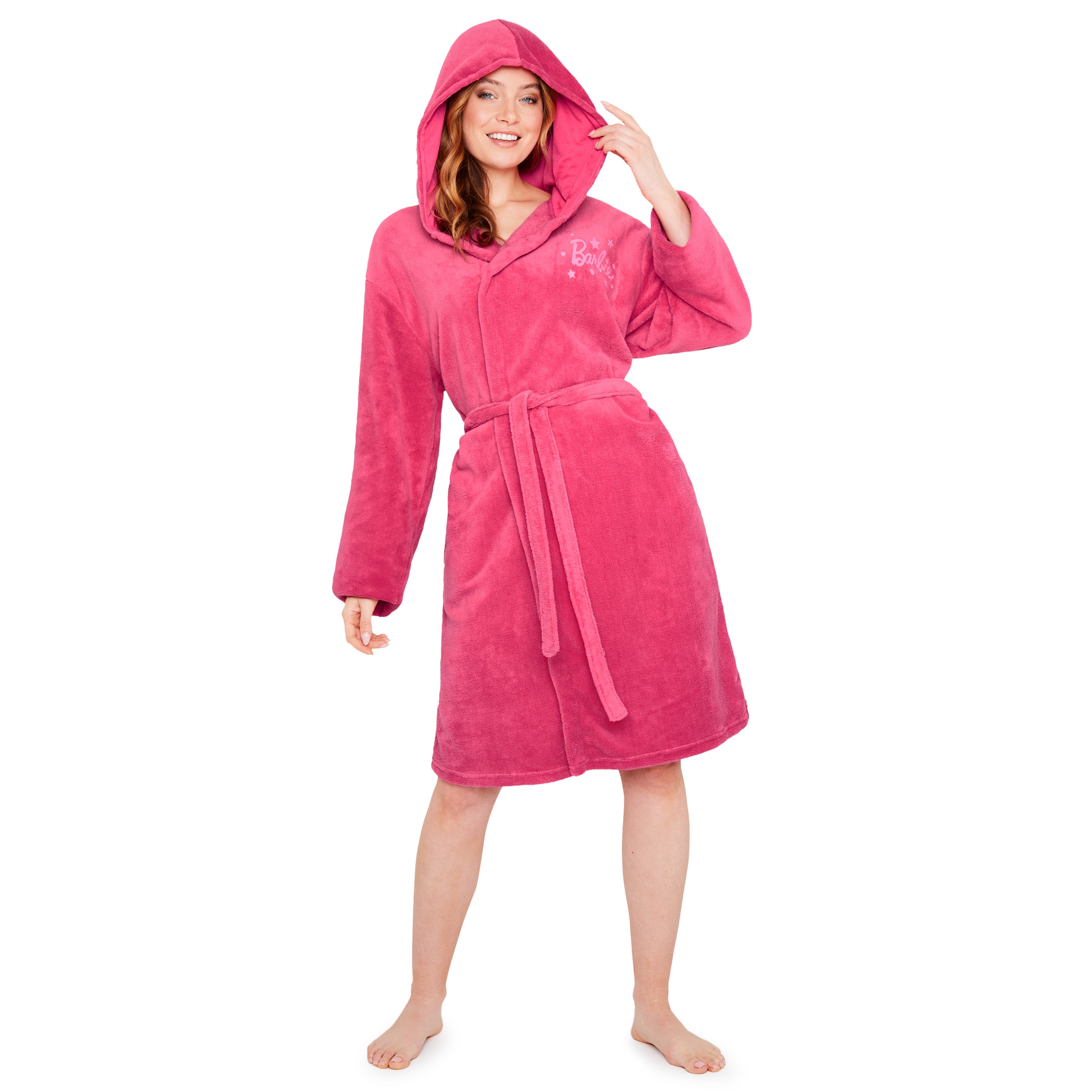 Barbie Womens Fleece Dressing Gown with Hood, Cosy Bathrobe Fluffy Loungewear Robe Nightwear - Gifts for Her - Get Trend