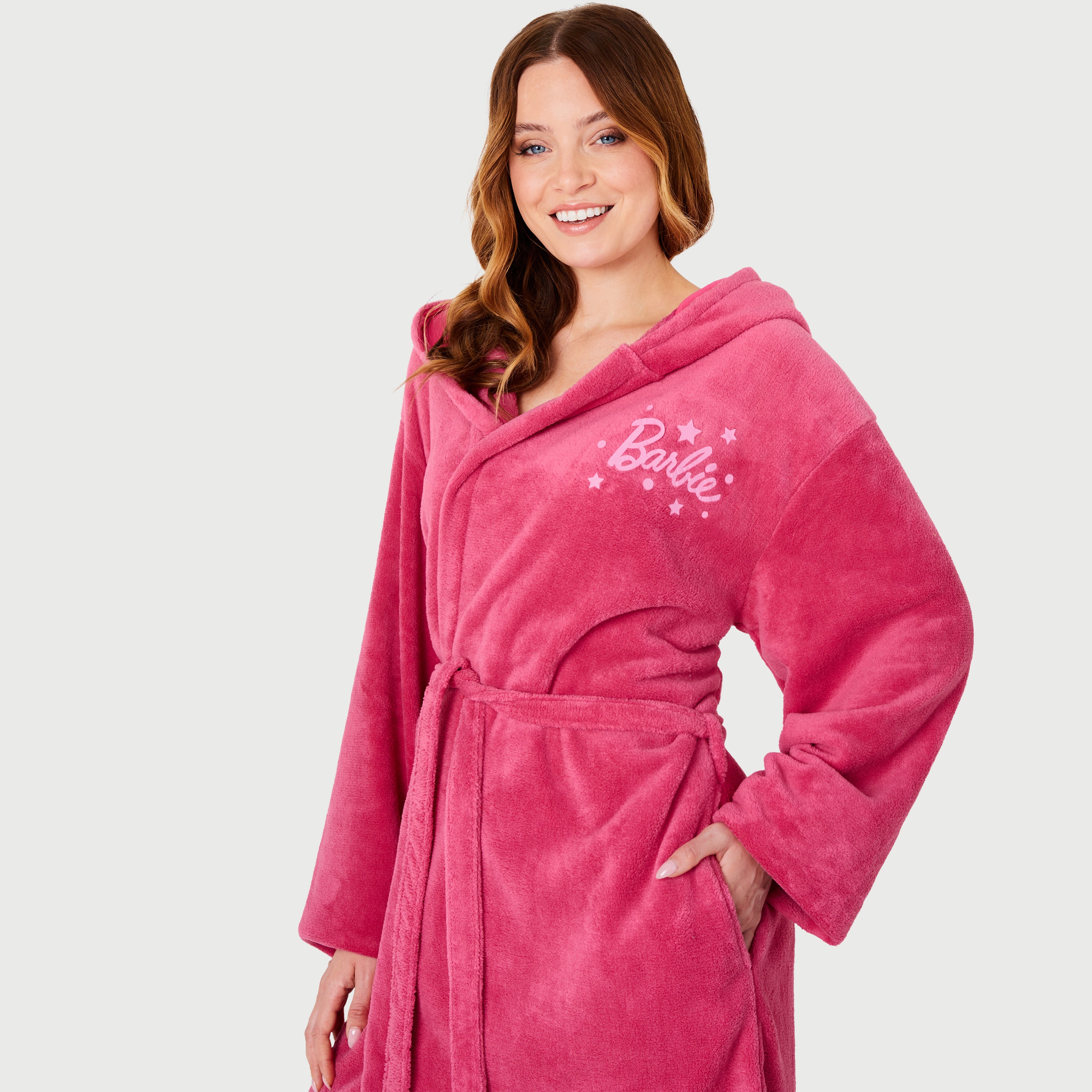 Barbie Womens Fleece Dressing Gown with Hood, Cosy Bathrobe Fluffy Loungewear Robe Nightwear - Gifts for Her - Get Trend