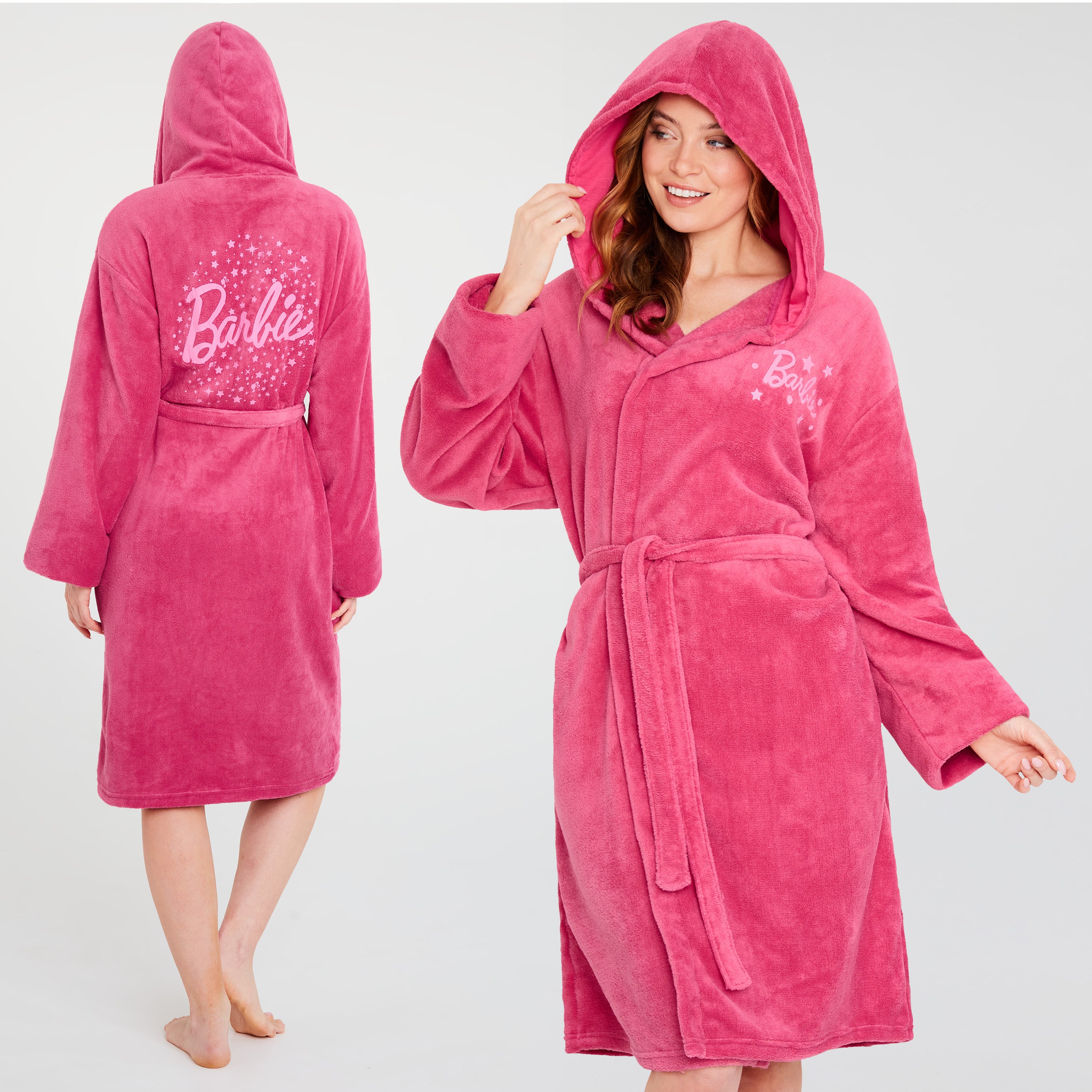 Barbie Womens Fleece Dressing Gown with Hood, Cosy Bathrobe Fluffy Loungewear Robe Nightwear - Gifts for Her - Get Trend