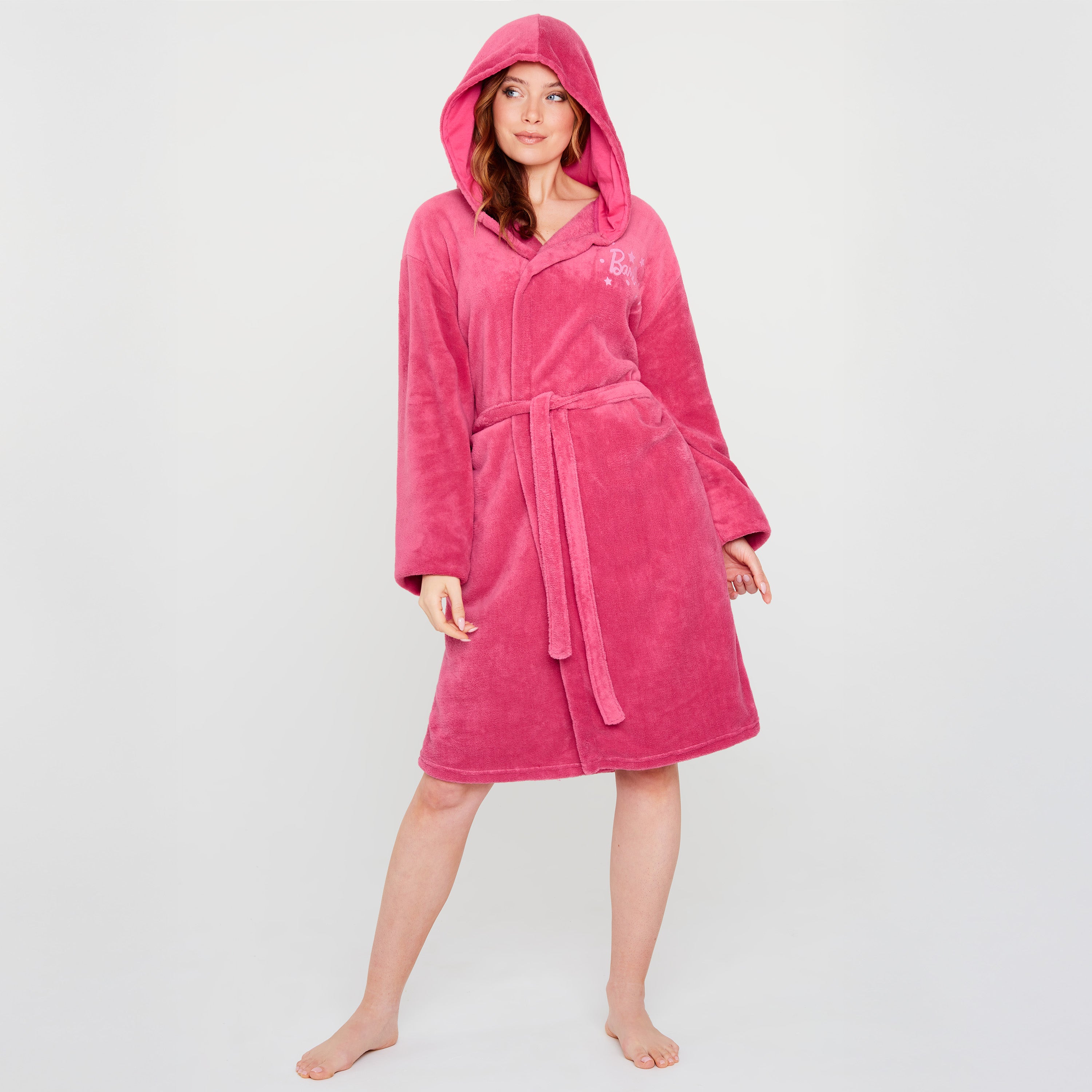 Barbie Womens Fleece Dressing Gown with Hood, Cosy Bathrobe Fluffy Loungewear Robe Nightwear - Gifts for Her - Get Trend