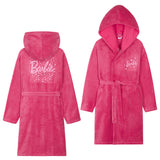 Barbie Girls Teenagers Fleece Dressing Gown with Hood & Pockets, Cosy Robe Fluffy Loungewear Nightwear - Gifts for Girls - Get Trend