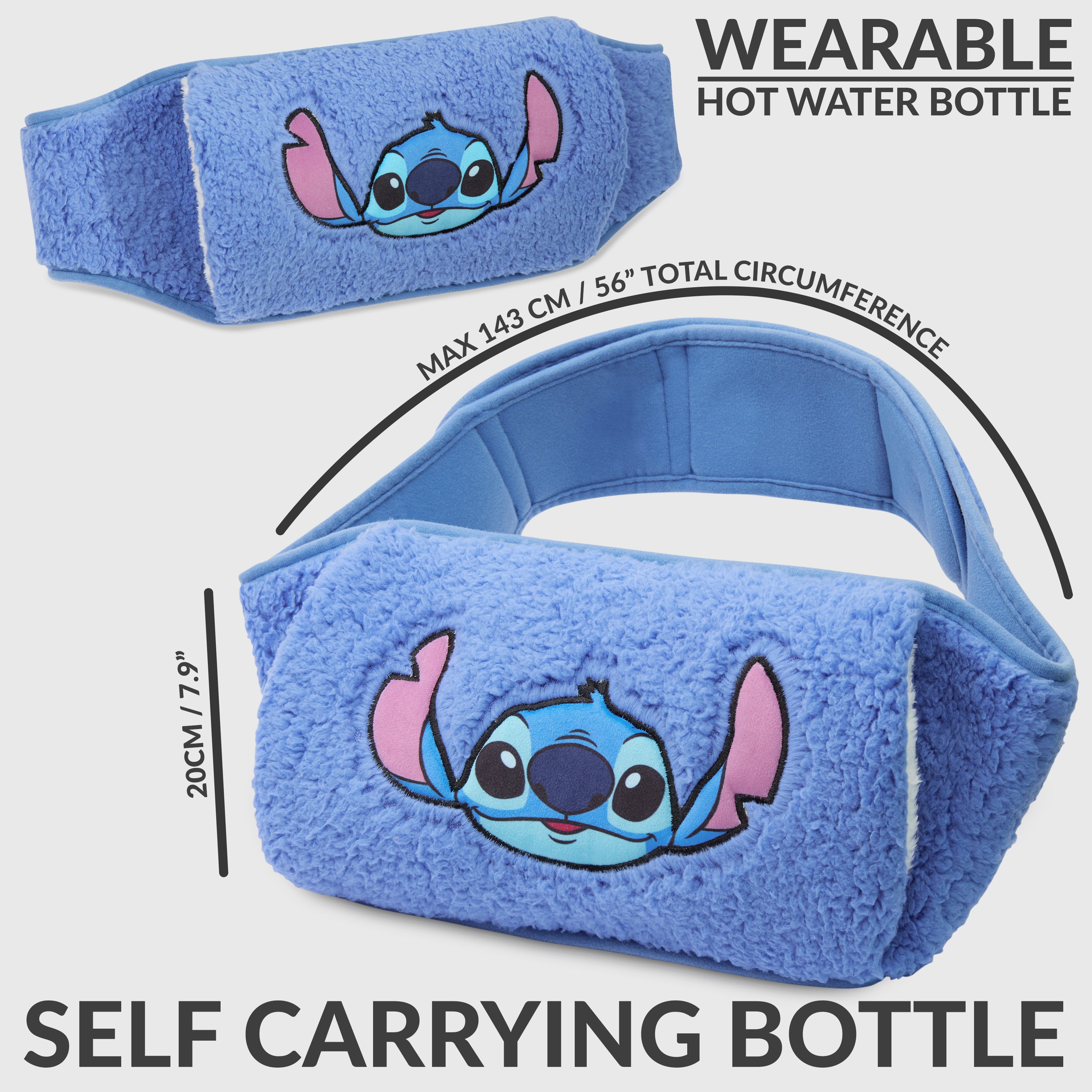 Disney Stitch Wearable Hot Water Bottle Belt Soft Plush Wrap Around Hot Water Bottle Pouch with Hand Pockets 0.8L - Get Trend