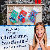 Disney Stitch Christmas Stockings for Kids Teens Adults Set of 3, Cute Festive Hanging Festive Decor Xmas Stockings - Get Trend