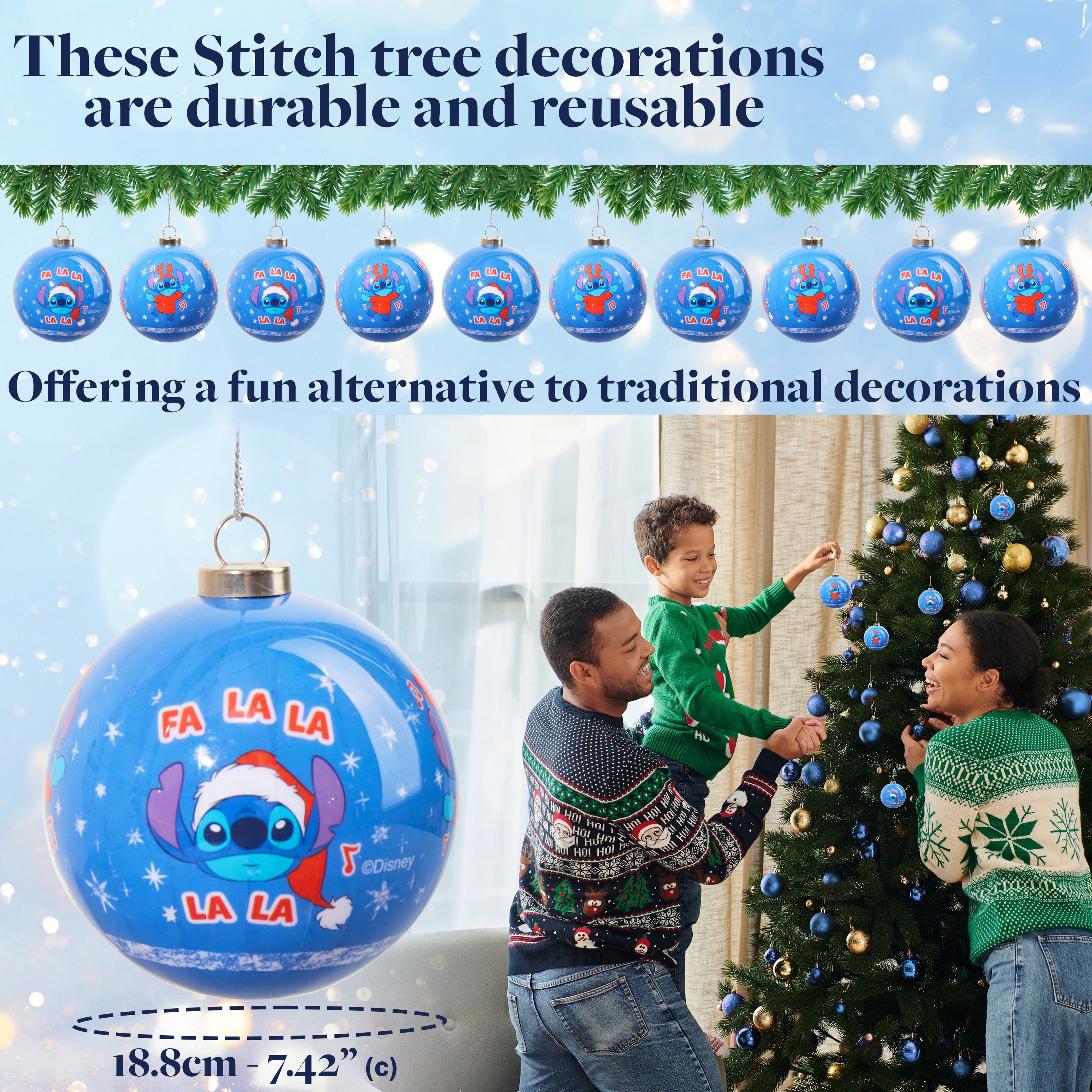 Disney Stitch Tree Baubles Christmas Decorations Pack of 10 Festive Hanging Ornament Balls Xmas Gifts - Get Trend
