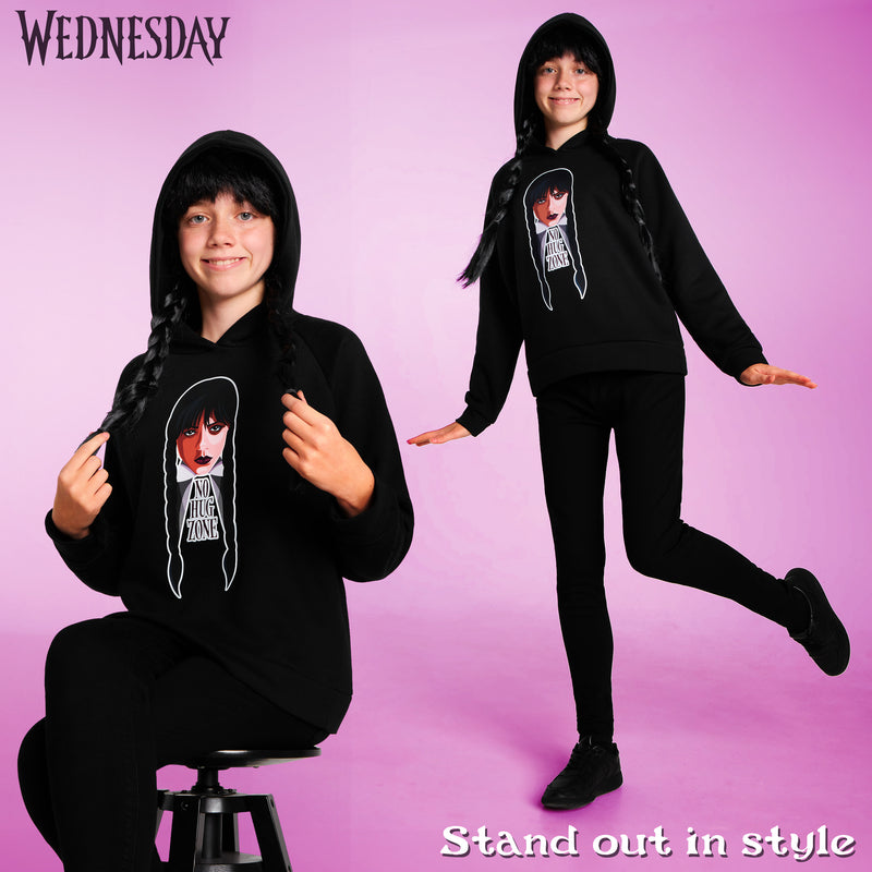 Wednesday Girls Hoodie - Hooded Sweatshirt for Girls - Black/Hug Zone - Get Trend