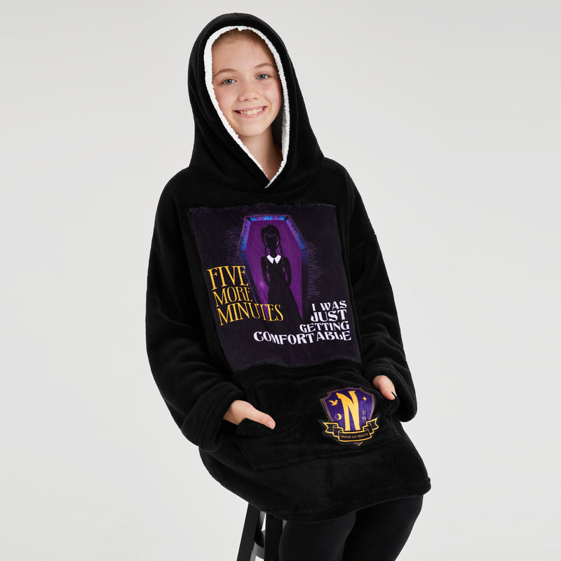 Wednesday Fleece Hoodie Blanket for Girls - Black/Purple - Get Trend