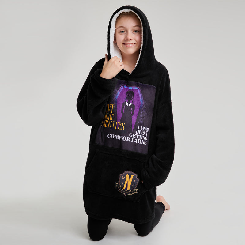 Wednesday Fleece Hoodie Blanket for Girls - Black/Purple - Get Trend