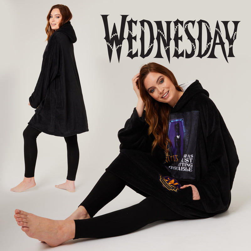 Wednesday Blanket Hoodie for Women and Teenagers - Black/Purple - Get Trend