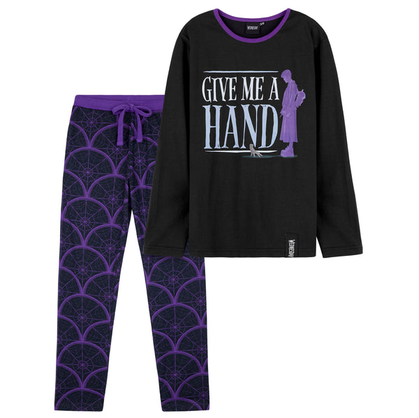 Wednesday Girls Pyjamas - Long Sleeve & Bottoms PJs - Black/Hand - Get Trend