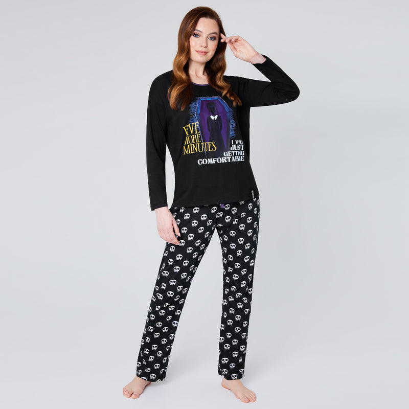 Wednesday Ladies Pyjamas Set - Black/Skull - Get Trend