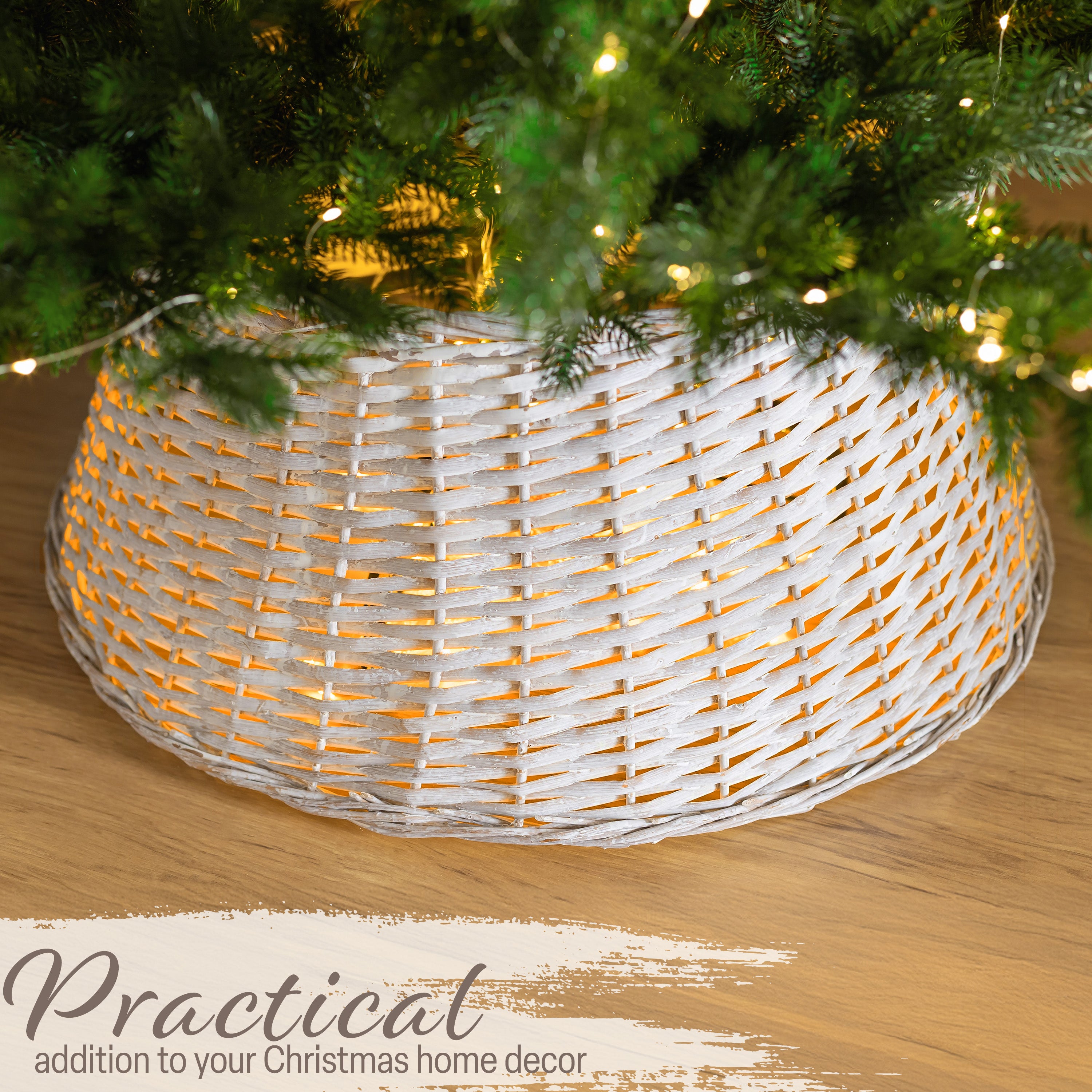DECO EXPRESS Christmas Tree Skirt Woven Tree Cover Stand Festive Cover Decoration - Range of Sizes (Beige - Top Inner 36cm/Base Inner 53cm) - Get Trend