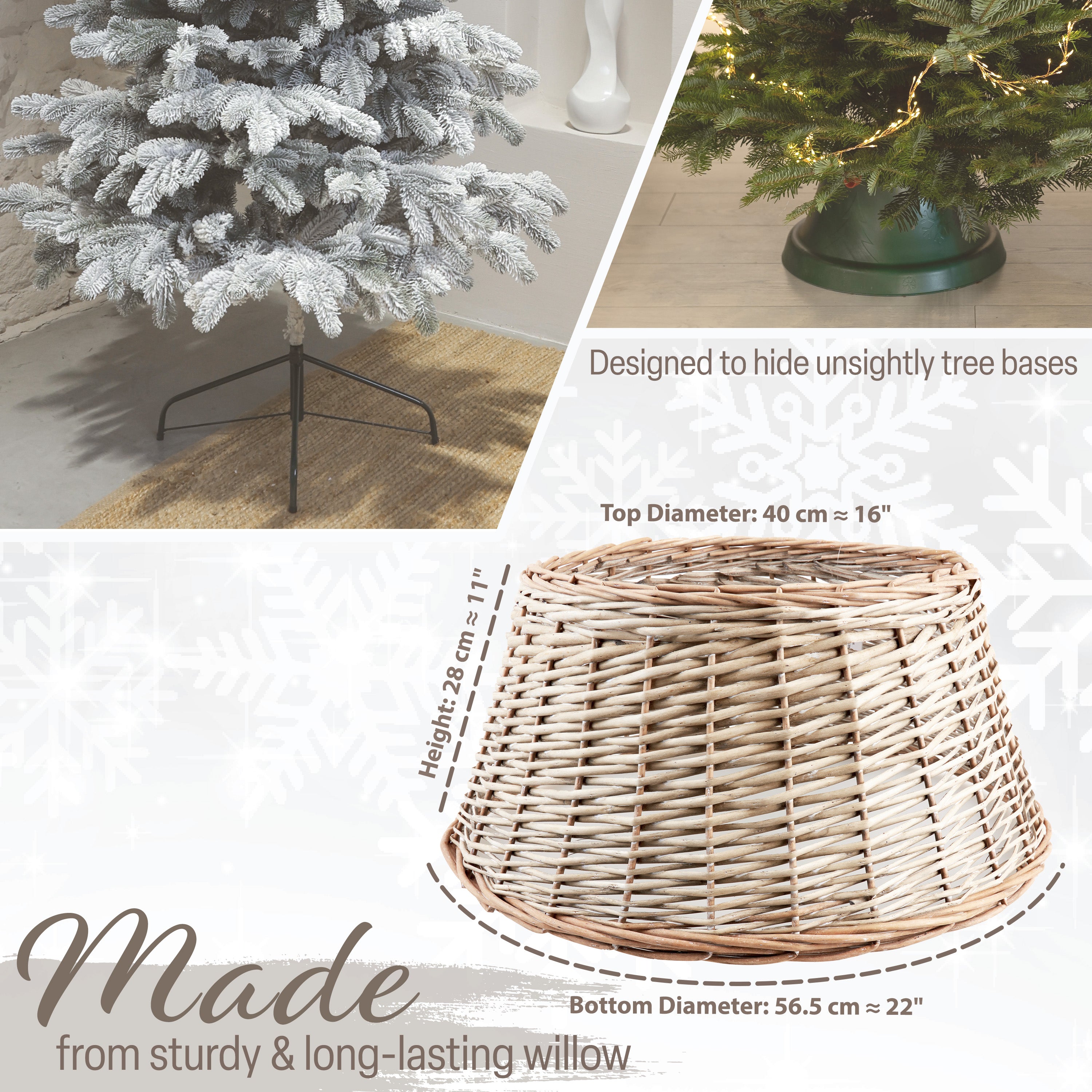 DECO EXPRESS Christmas Tree Skirt Woven Tree Cover Stand Festive Cover Decoration - Range of Sizes (Beige - Top Inner 36cm/Base Inner 53cm) - Get Trend