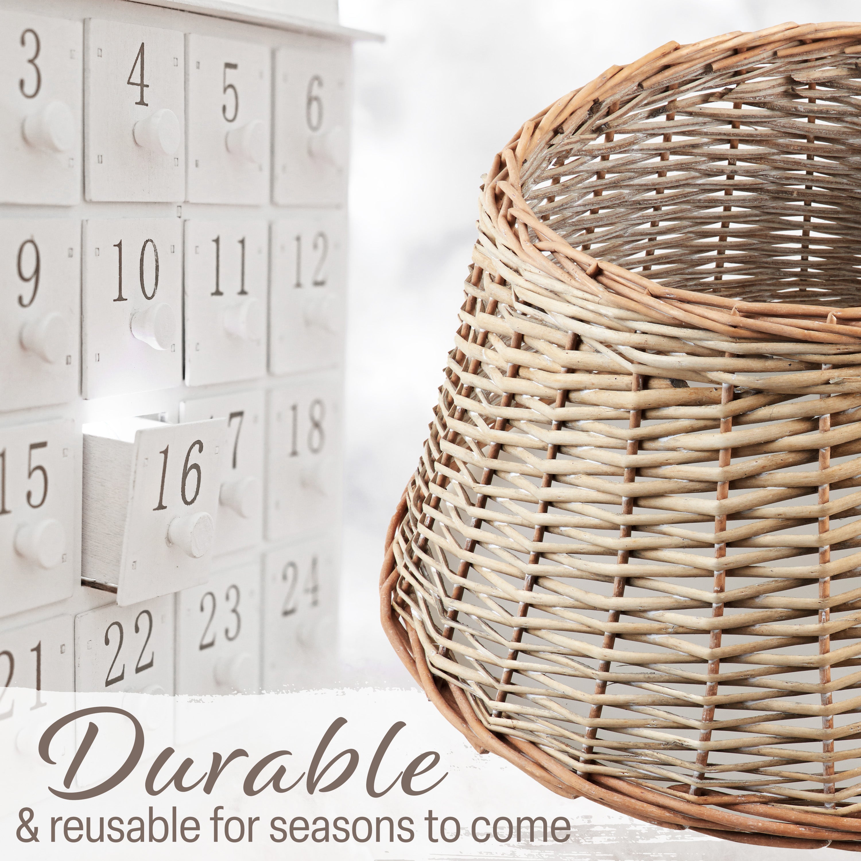 DECO EXPRESS Christmas Tree Skirt Woven Tree Cover Stand Festive Cover Decoration - Range of Sizes (Beige - Top Inner 36cm/Base Inner 53cm) - Get Trend