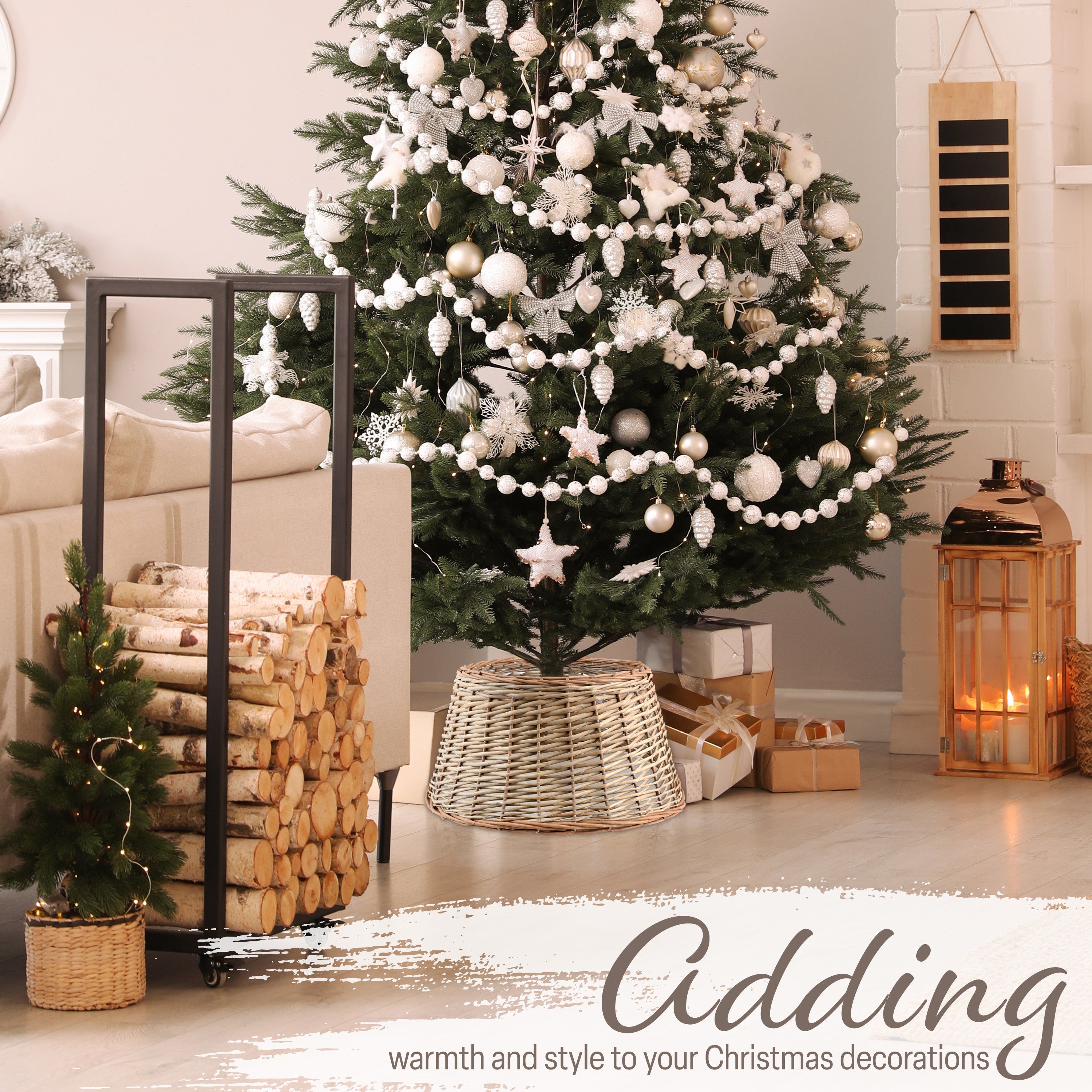 DECO EXPRESS Christmas Tree Skirt Woven Tree Cover Stand Festive Cover Decoration - Range of Sizes (Beige - Top Inner 36cm/Base Inner 53cm) - Get Trend