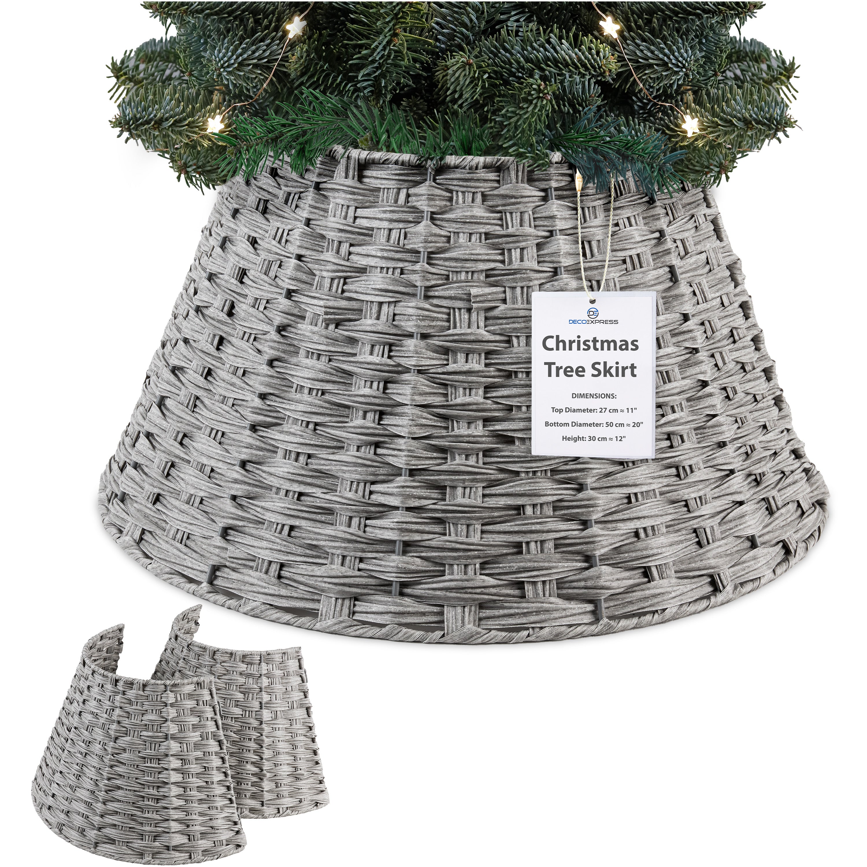 DECO EXPRESS Christmas Tree Skirt Woven Tree Cover Stand Festive Cover Decoration - Range of Sizes (Grey - Top Inner 27.2cm/Base Inner 50cm) - Get Trend