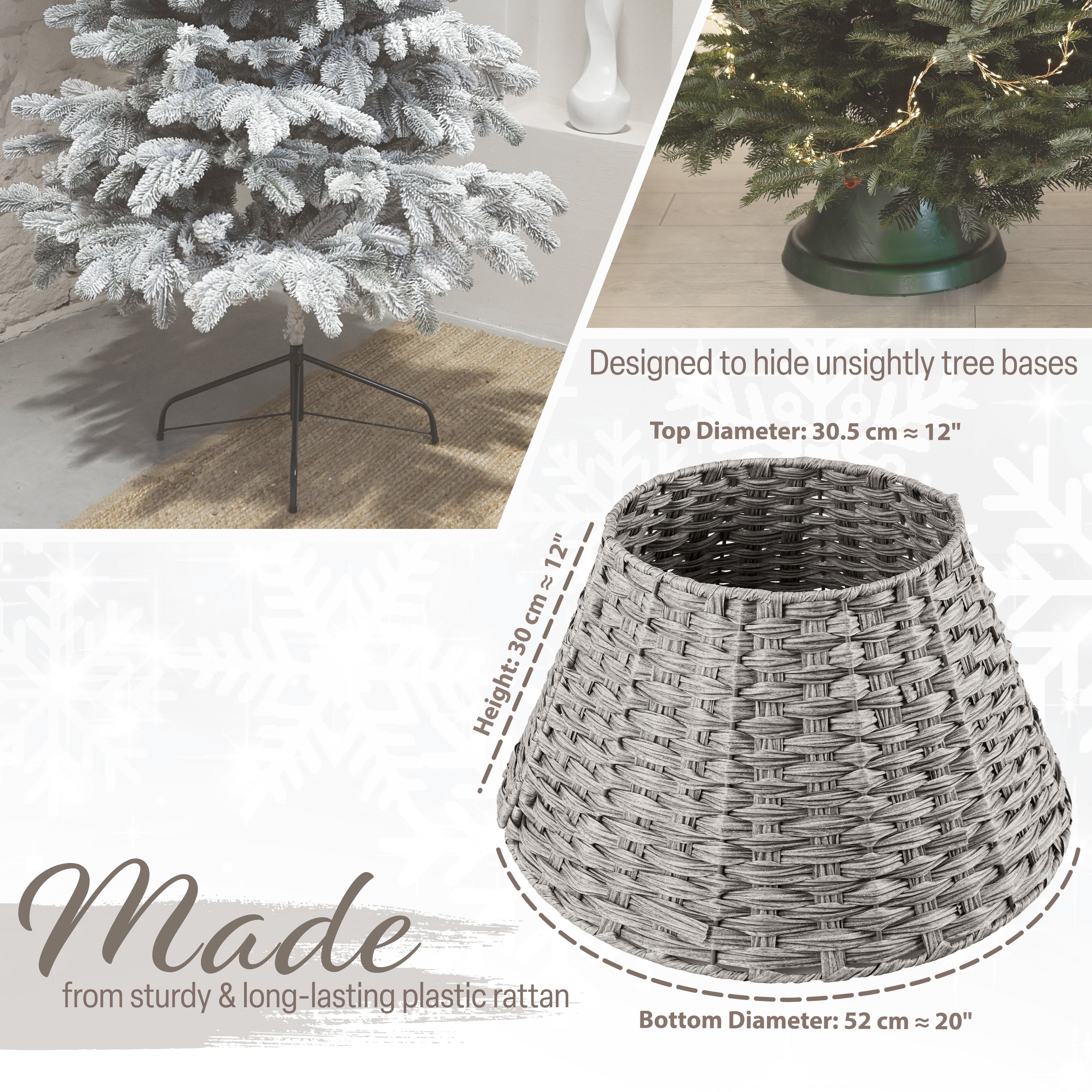 DECO EXPRESS Christmas Tree Skirt Woven Tree Cover Stand Festive Cover Decoration - Range of Sizes (Grey - Top Inner 27.2cm/Base Inner 50cm) - Get Trend