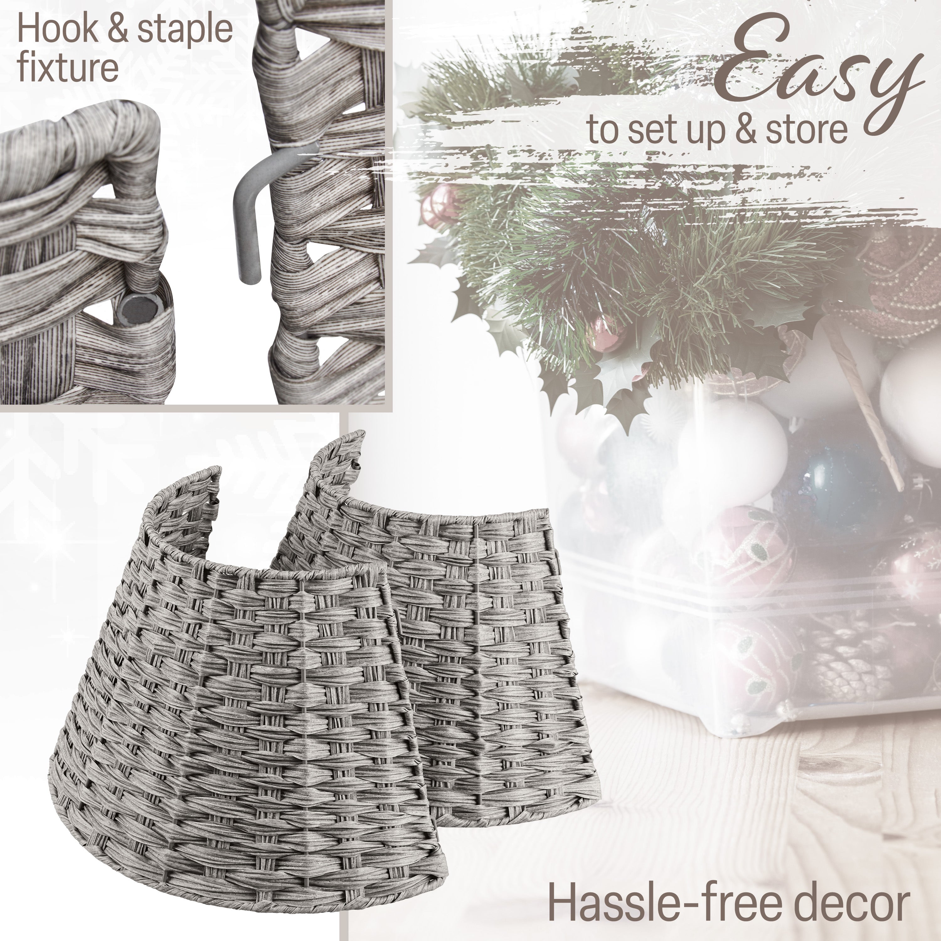 DECO EXPRESS Christmas Tree Skirt Woven Tree Cover Stand Festive Cover Decoration - Range of Sizes (Grey - Top Inner 27.2cm/Base Inner 50cm) - Get Trend