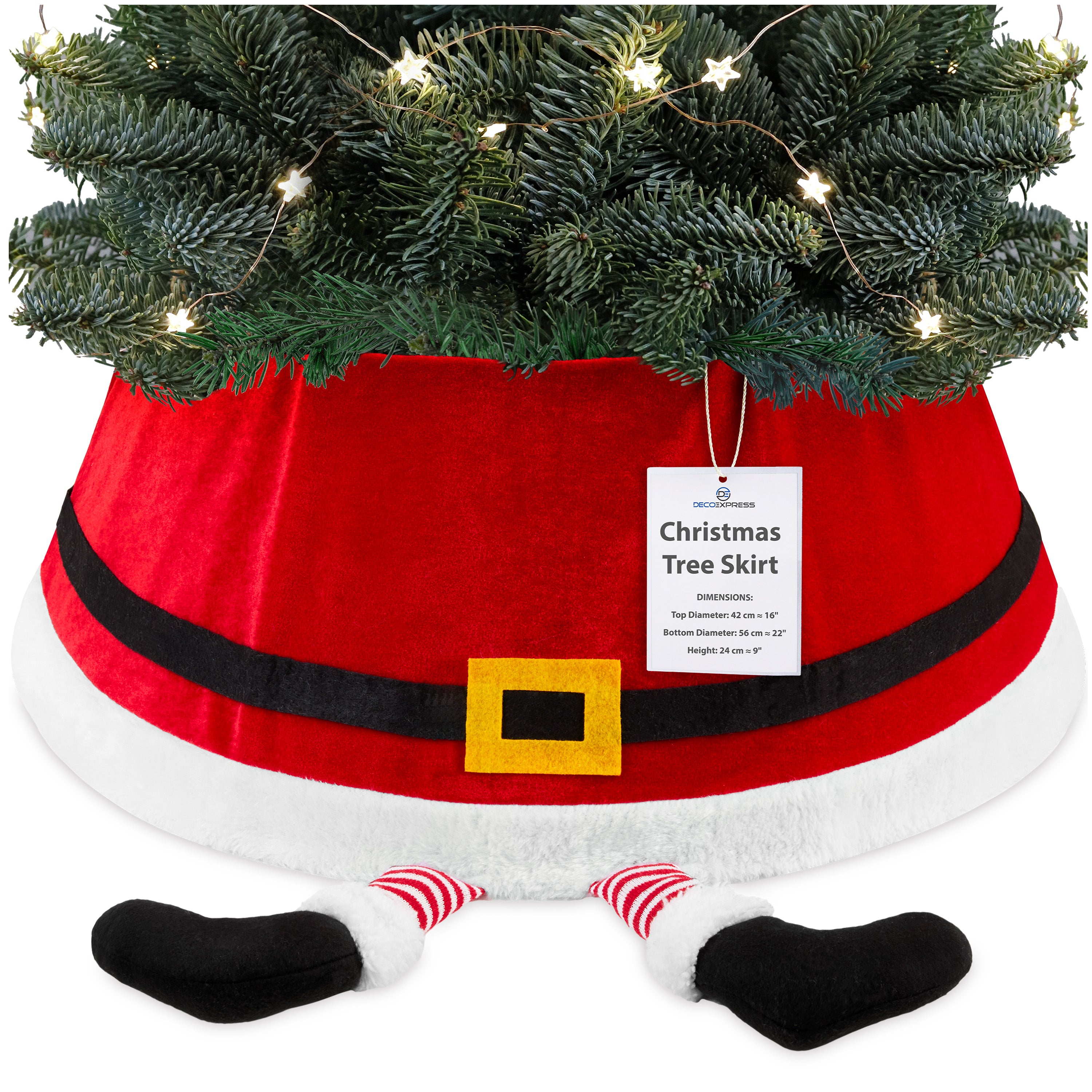 DECO EXPRESS Christmas Tree Skirt - Funny Christmas Santa Tree Cover - Festive Cover Decoration - (Red Santa - Top 42cm/Base 56.5cm) - Get Trend