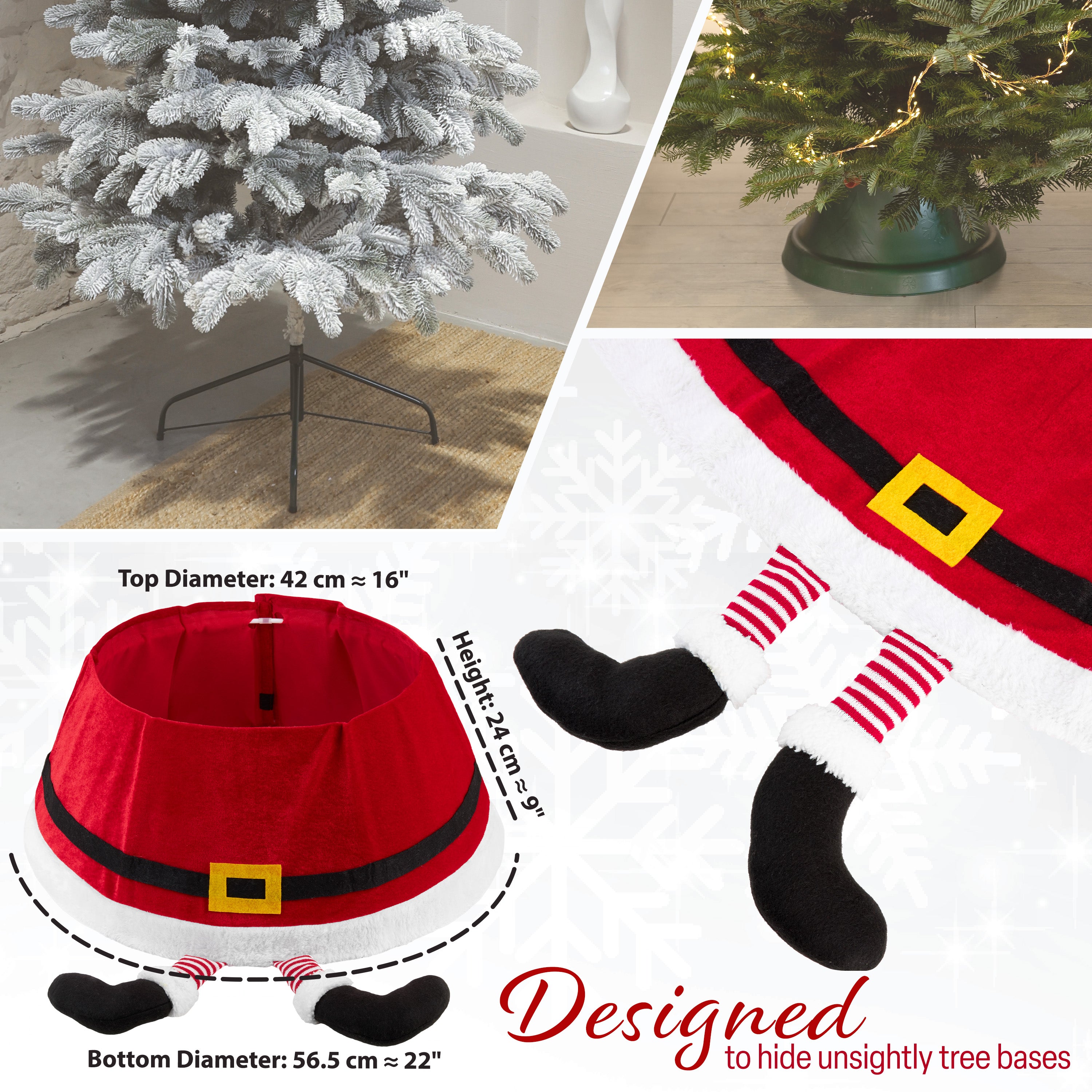 DECO EXPRESS Christmas Tree Skirt - Funny Christmas Santa Tree Cover - Festive Cover Decoration - (Red Santa - Top 42cm/Base 56.5cm) - Get Trend