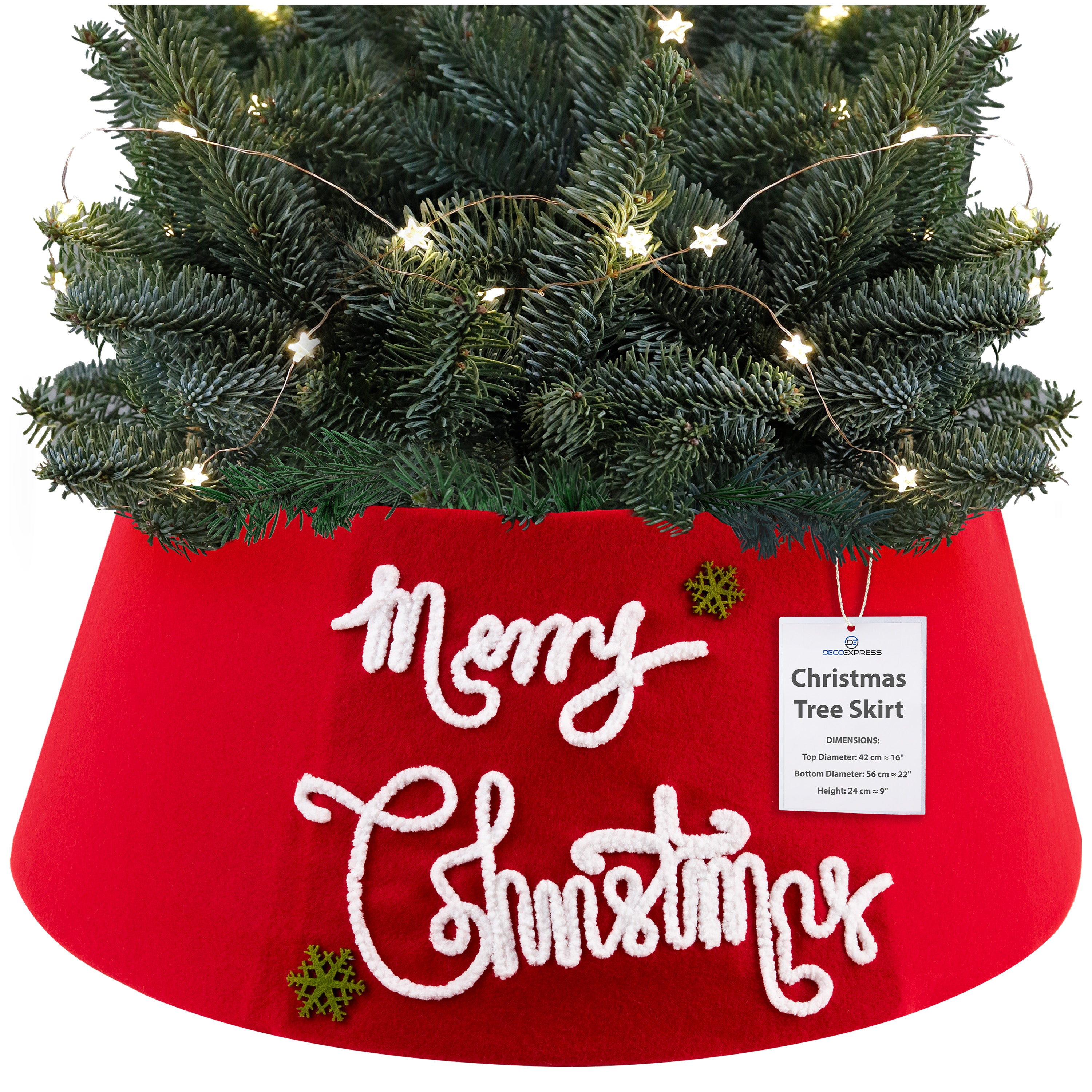 DECO EXPRESS Christmas Tree Skirt - Funny Christmas Santa Tree Cover - Festive Cover Decoration - (Red Merry - Top 42cm/Base 56cm) - Get Trend