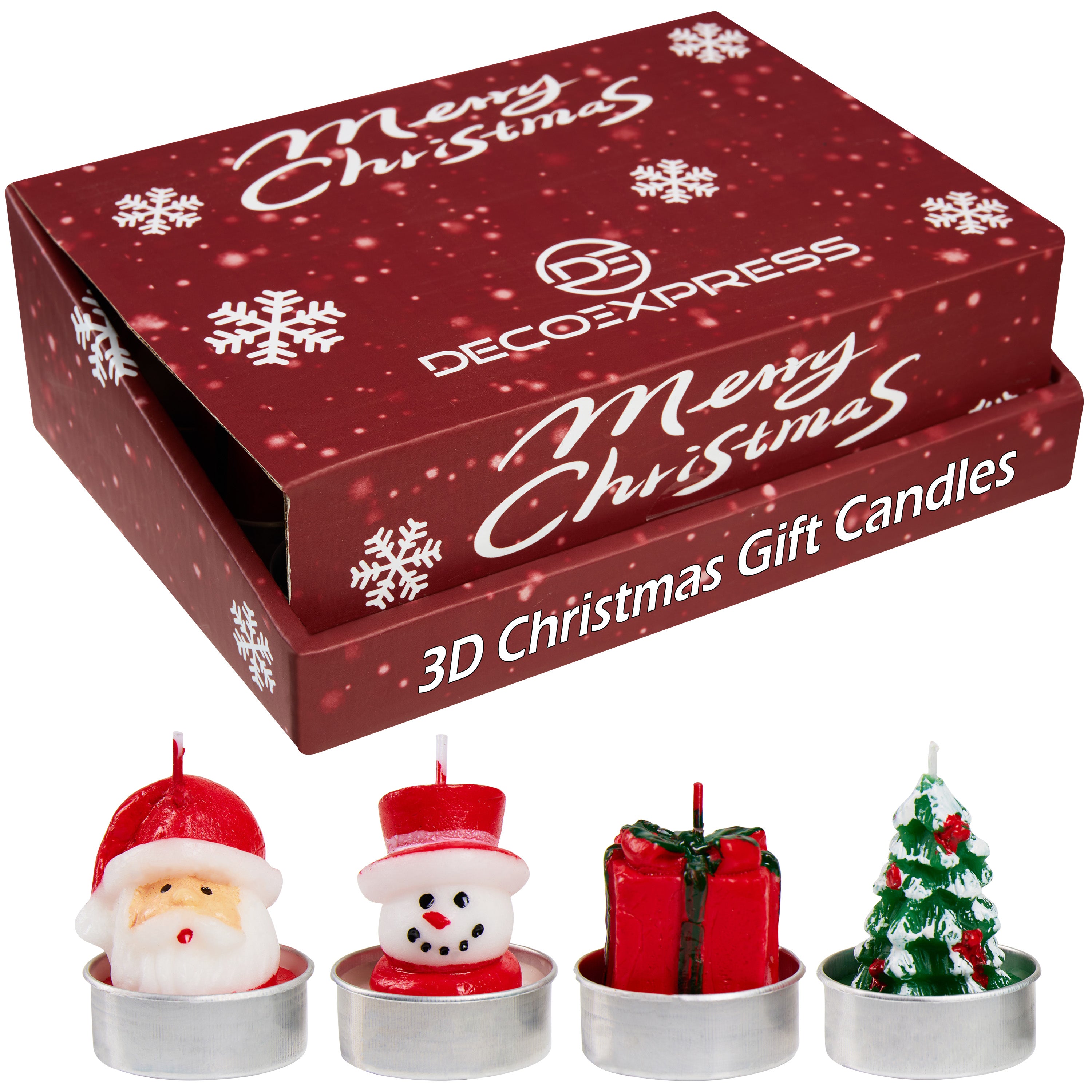 DECO EXPRESS Christmas Tealight Candle Set, Multipack of 12 with 2.5 Hours Burning Time Festive Xmas Decor Unscented (Multi 3D 12 Pack) - Get Trend