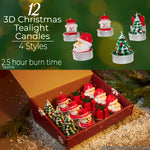 DECO EXPRESS Christmas Tealight Candle Set, Multipack of 12 with 2.5 Hours Burning Time Festive Xmas Decor Unscented (Multi 3D 12 Pack) - Get Trend
