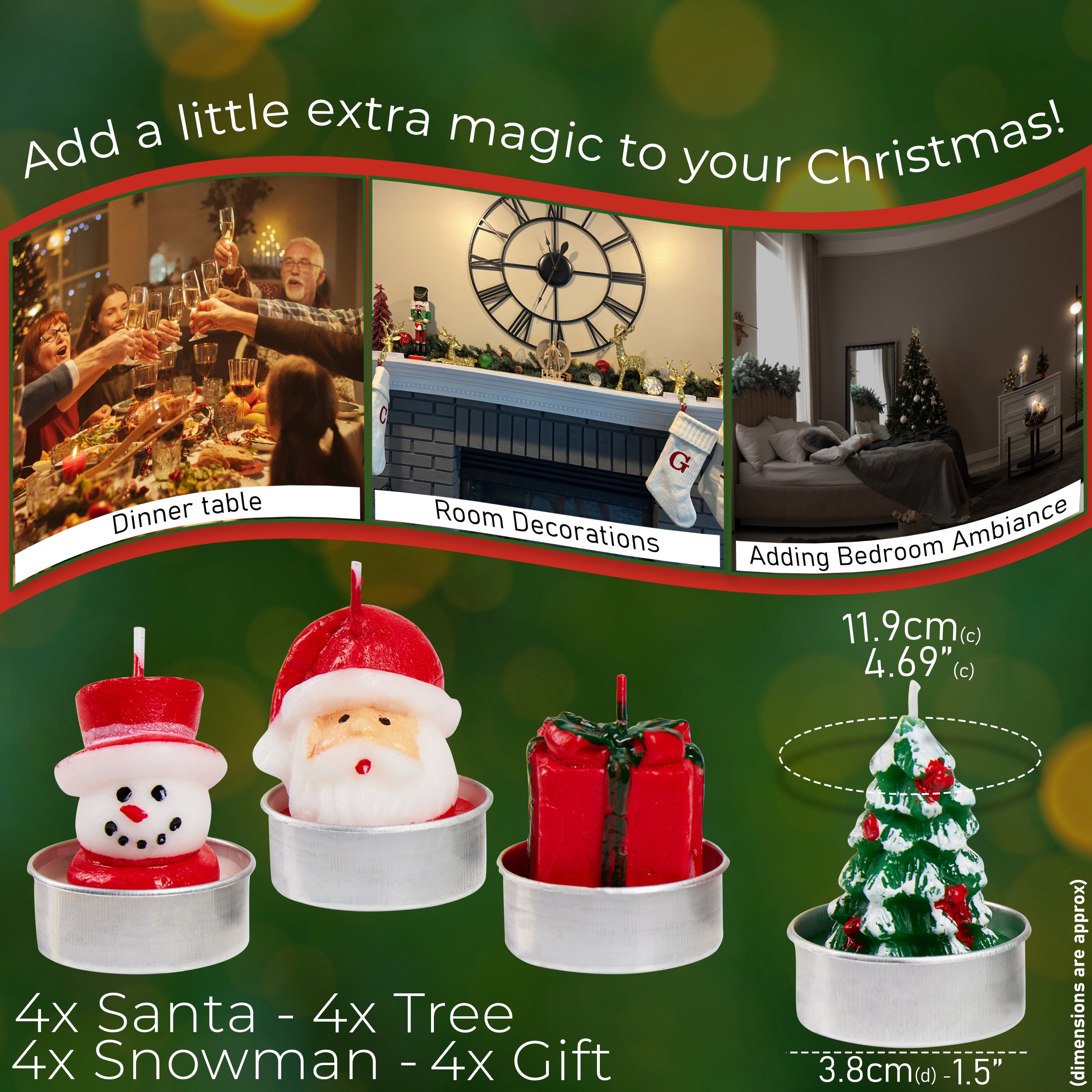 DECO EXPRESS Christmas Tealight Candle Set, Multipack of 12 with 2.5 Hours Burning Time Festive Xmas Decor Unscented (Multi 3D 12 Pack) - Get Trend