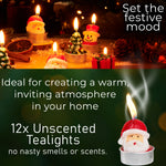 DECO EXPRESS Christmas Tealight Candle Set, Multipack of 12 with 2.5 Hours Burning Time Festive Xmas Decor Unscented (Multi 3D 12 Pack) - Get Trend