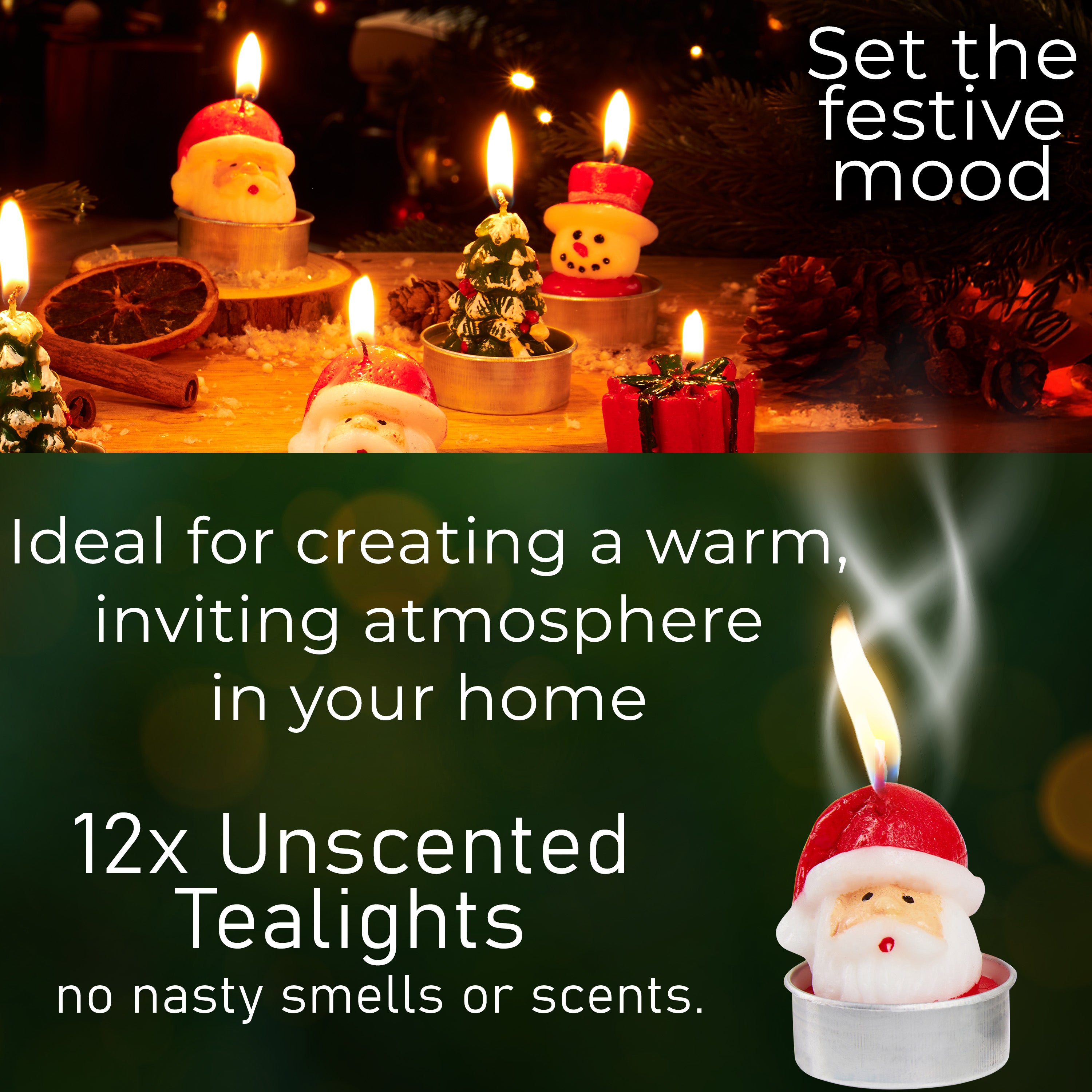 DECO EXPRESS Christmas Tealight Candle Set, Multipack of 12 with 2.5 Hours Burning Time Festive Xmas Decor Unscented (Multi 3D 12 Pack) - Get Trend