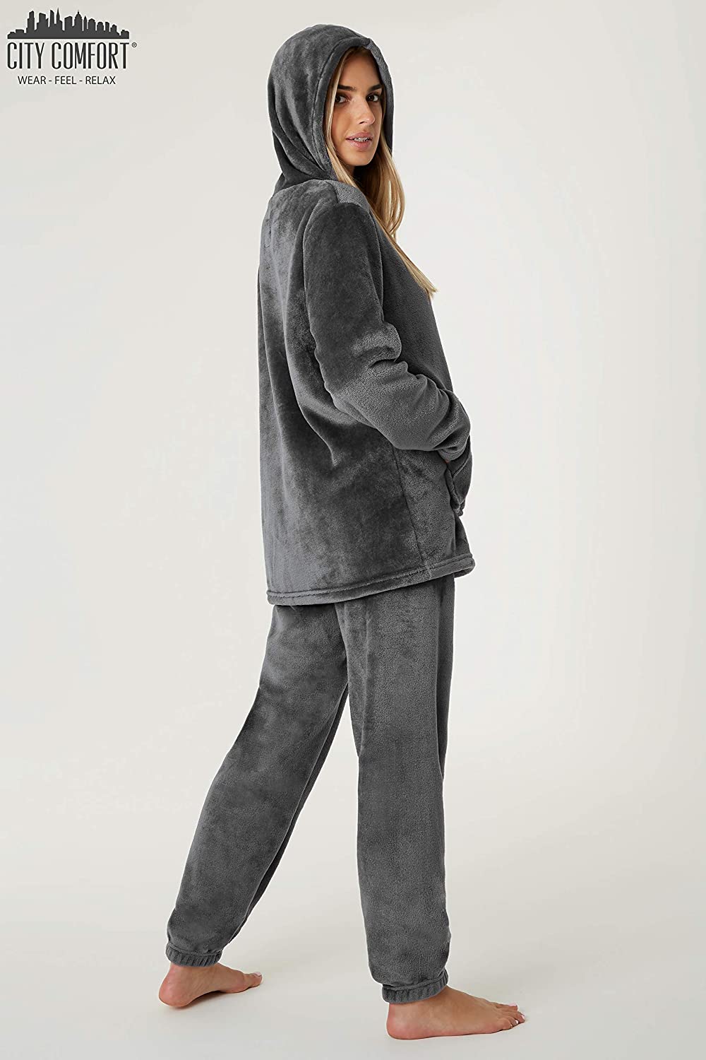 CityComfort Womens Pyjamas, Warm Fleece Hooded Pyjamas for Women Sets