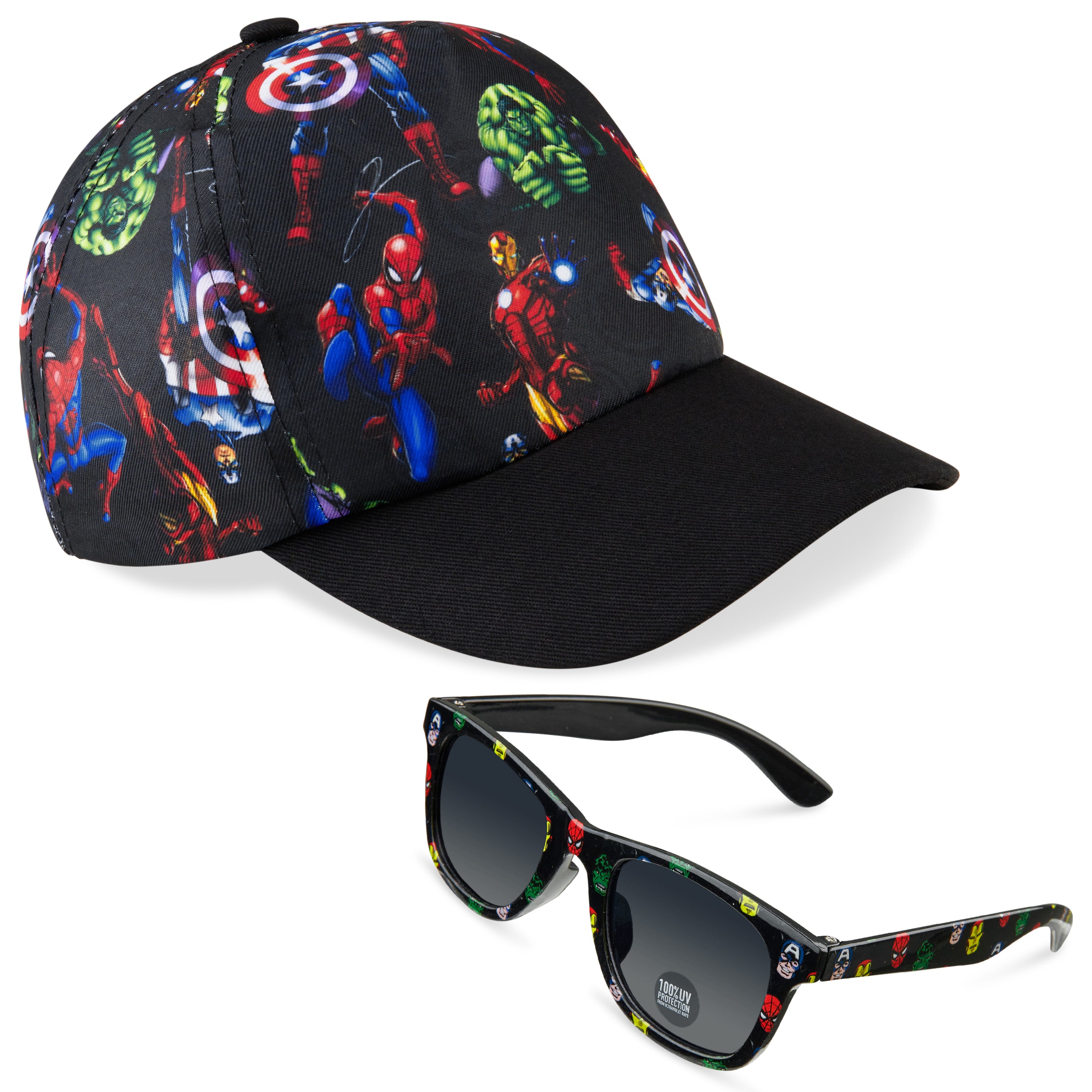 Marvel Baseball Cap and Kids Sunglasses -Boys 100% UV Protection Breathable Hat - Get Trend