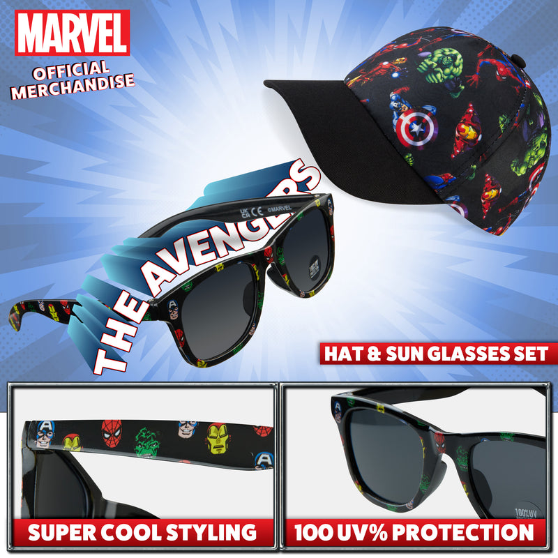 Marvel Baseball Cap and Kids Sunglasses -Boys 100% UV Protection Breathable Hat - Get Trend